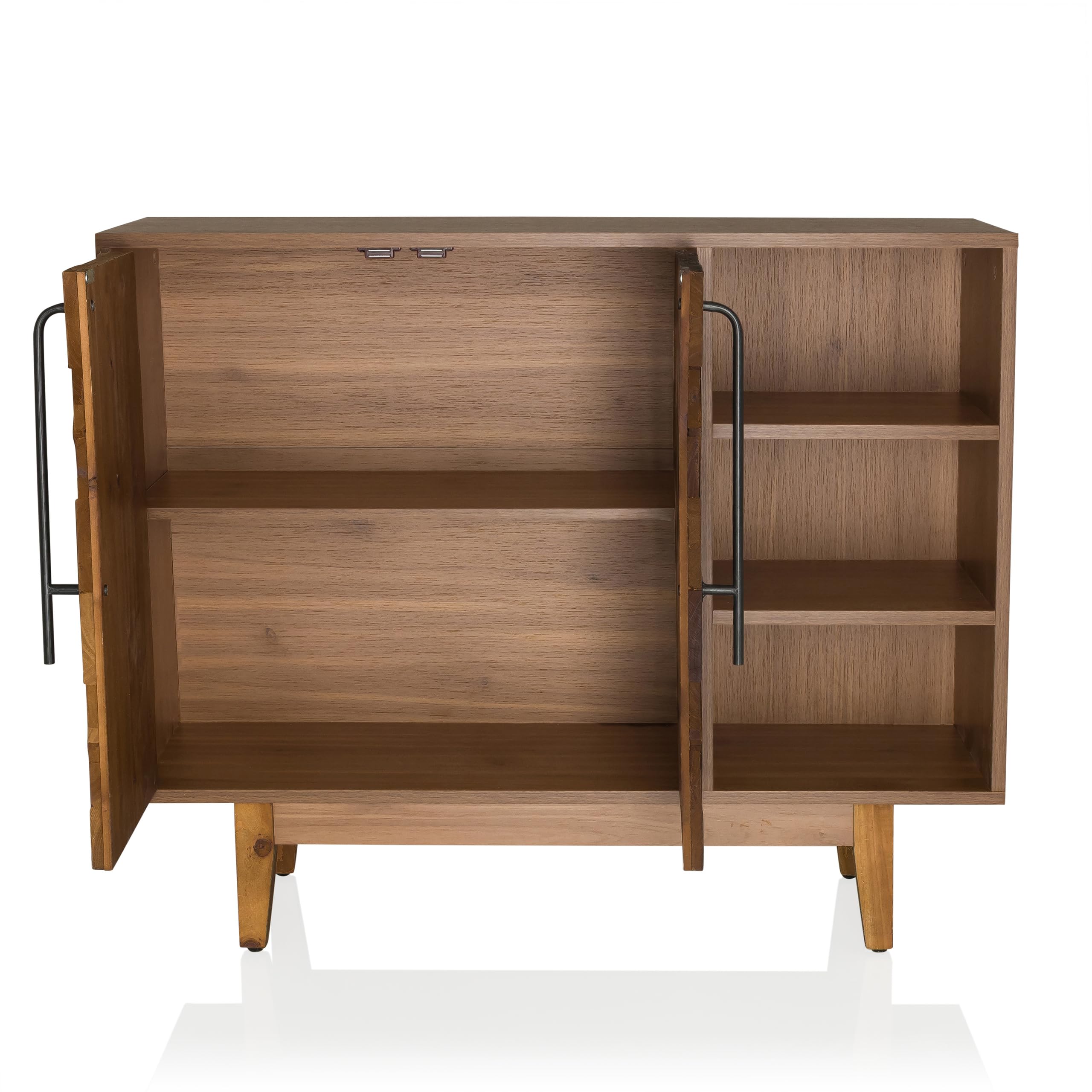 Cómoda de Madera con Aspecto de Espiga SANTJAGO Wood L Cómoda con 2 Puertas y 3 Compartimentos Abiertos, Mueble de almacenaje 95 x 32 x 79,5 cm