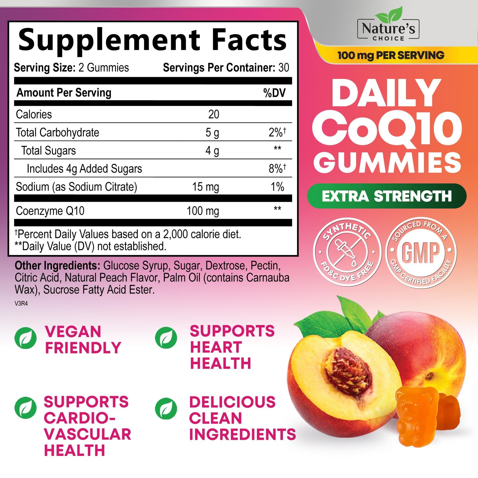 CoQ10 Gummies 100mg - 3X Strength Co Q10 Gummies - High Absorption Coenzyme Q10 Heart Health & Cellular Energy Support - Co Q 10 Gummy Antioxidant Supplement - Vegan - Tasty Peach Flavor - 60 Gummies — Amazon image 2