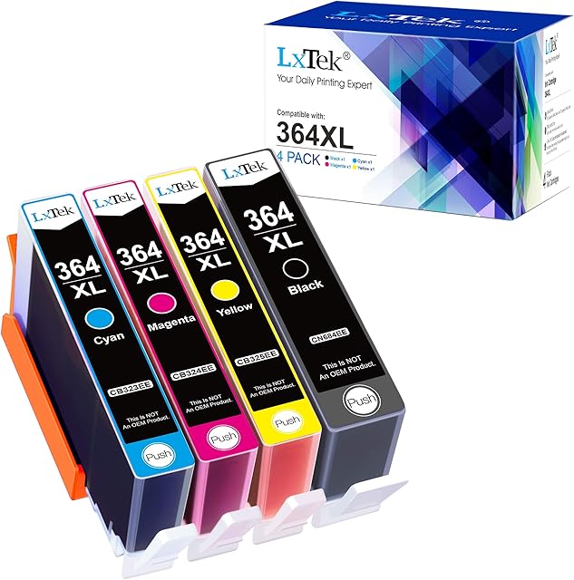 LxTek 364XL Compatible for HP 364 364XL Ink Cartridges for HP Deskjet 3070A Officejet 4620 4622 Photosmart 5510 5520 5524 6510 6520 6515 7510 7520 (4 Pack, 1 Black, 1 Cyan, 1 Magenta, 1 Yellow)