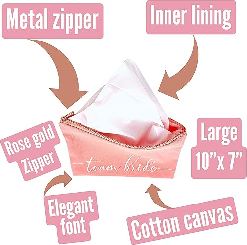 Miniatura 7 de QualityVibe 6 bolsas de maquillaje para damas de honor y 1 para novia. 7 bolsas grandes de lona con cremallera de metal y forro interior. Para