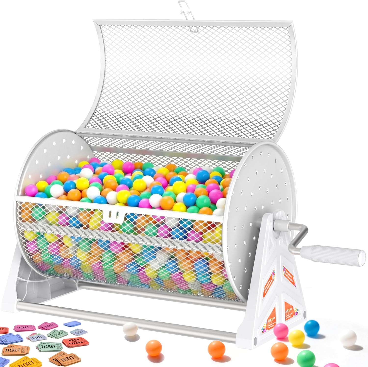 Raffle Drum, 19×12-Inch Raffle Ticket Spinner with Detachable Tripod Base, Holds 8,000 Tickets or 250 Ping Pong Balls, Durable Portable Raffle Ticket/Ball Spinning Drum for Games, Events, and Parties