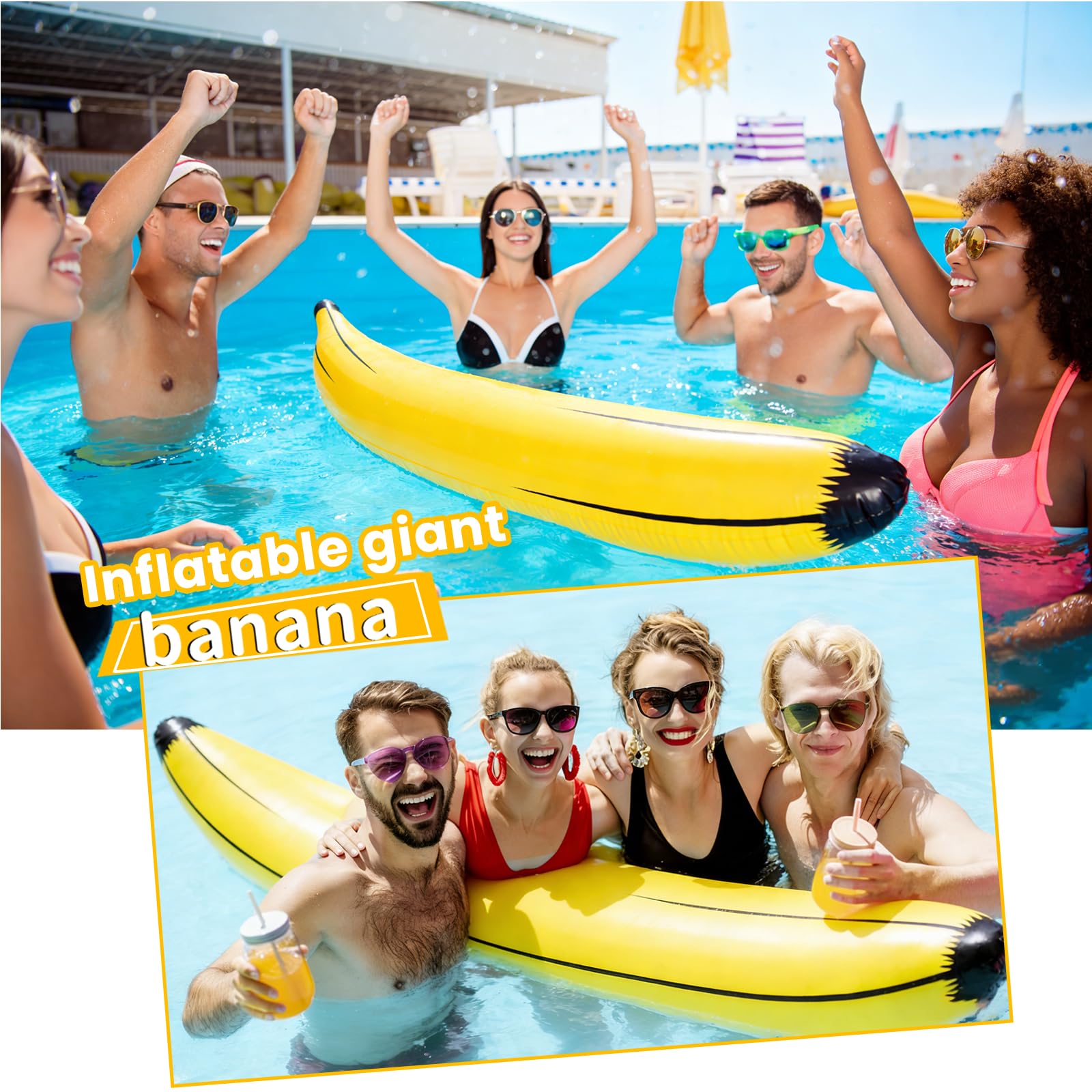 Ogromny nadmuchiwany banan, 174 cm, żółta nadmuchiwana boja bananowa, zabawka do basenu, na imprezę, w stylu hawajskim, akcesoria do dekoracji imprez, zabawki wodne, lato, pudełka na zdjęcia