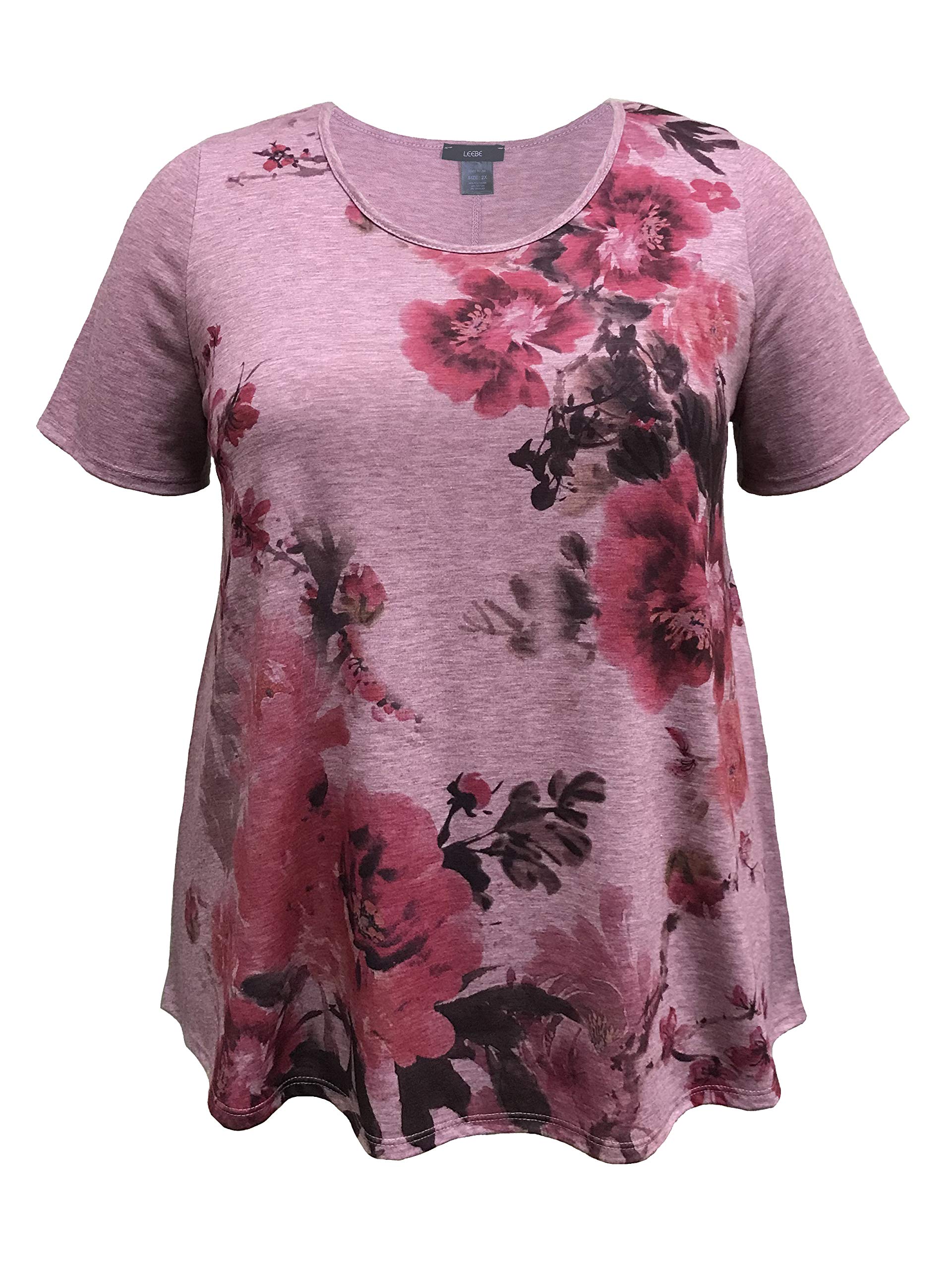 LEEBE Mujer Talla Grande - Camiseta de Manga Corta con Dobladillo Estilo Swing Elegante Estampada (1XL-5XL)
