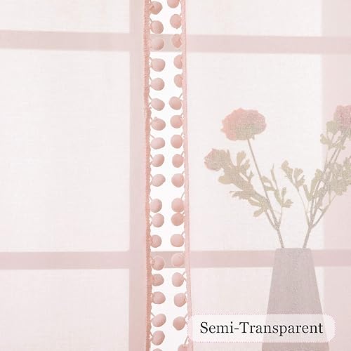 Miniatura 9 de MIULEE - Cortinas transparentes con pompones, con bolsillo superior para cortinero, para cocina, baño o sala de estar