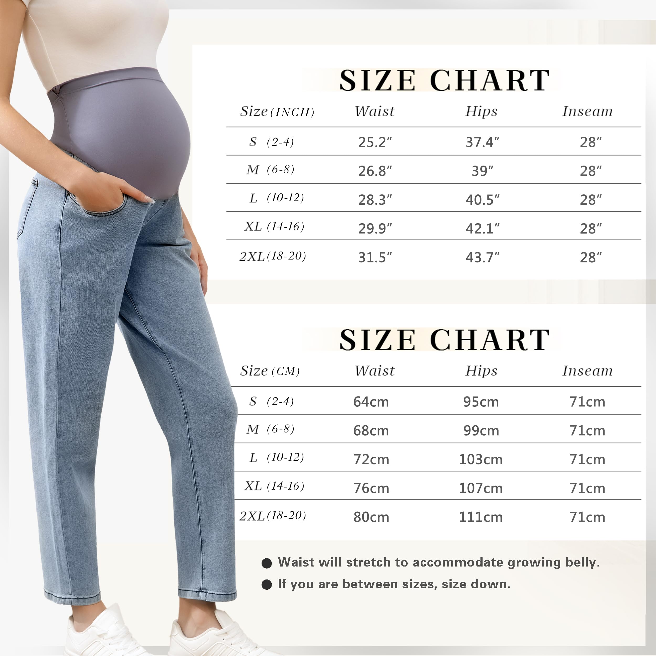 Jeans premaman da donna sopra la pancia, comodi jeans elasticizzati boyfriend, pantaloni larghi per gravidanza con tasche