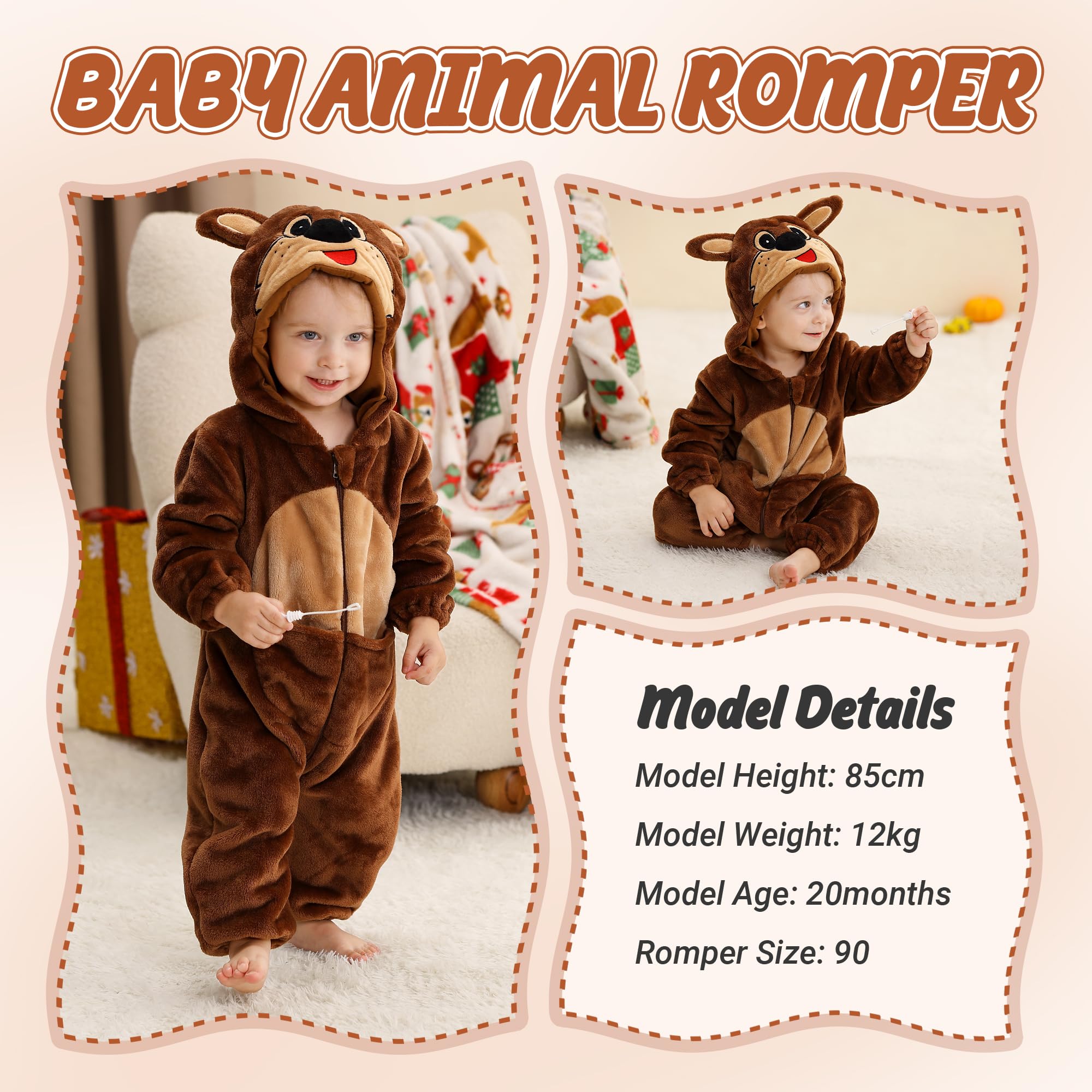 HAHASHOW Baby Winter Spielanzug, Kleinkind Flanell Schlafanzug Strampler Pyjama kostüm Bekleidung Karikatur Tier Jumpsuit für mädchen und Junge, 0-36 Monate