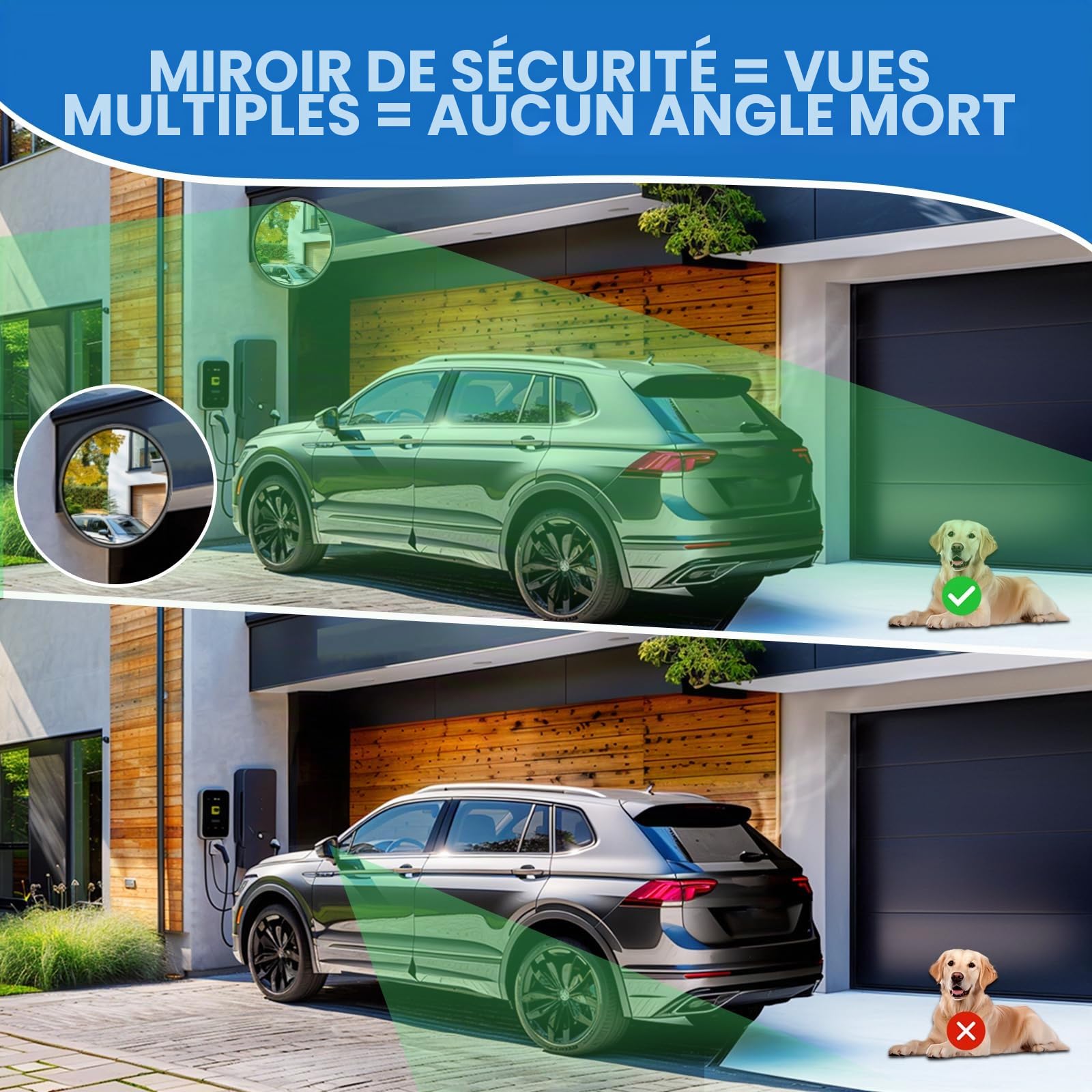 Miroir de Circulation Convexe 20cm Grand Angle Réglable Miroir de Sécurité pour allée, garage, parc, soutien pour l'intérieur et l'extérieur.