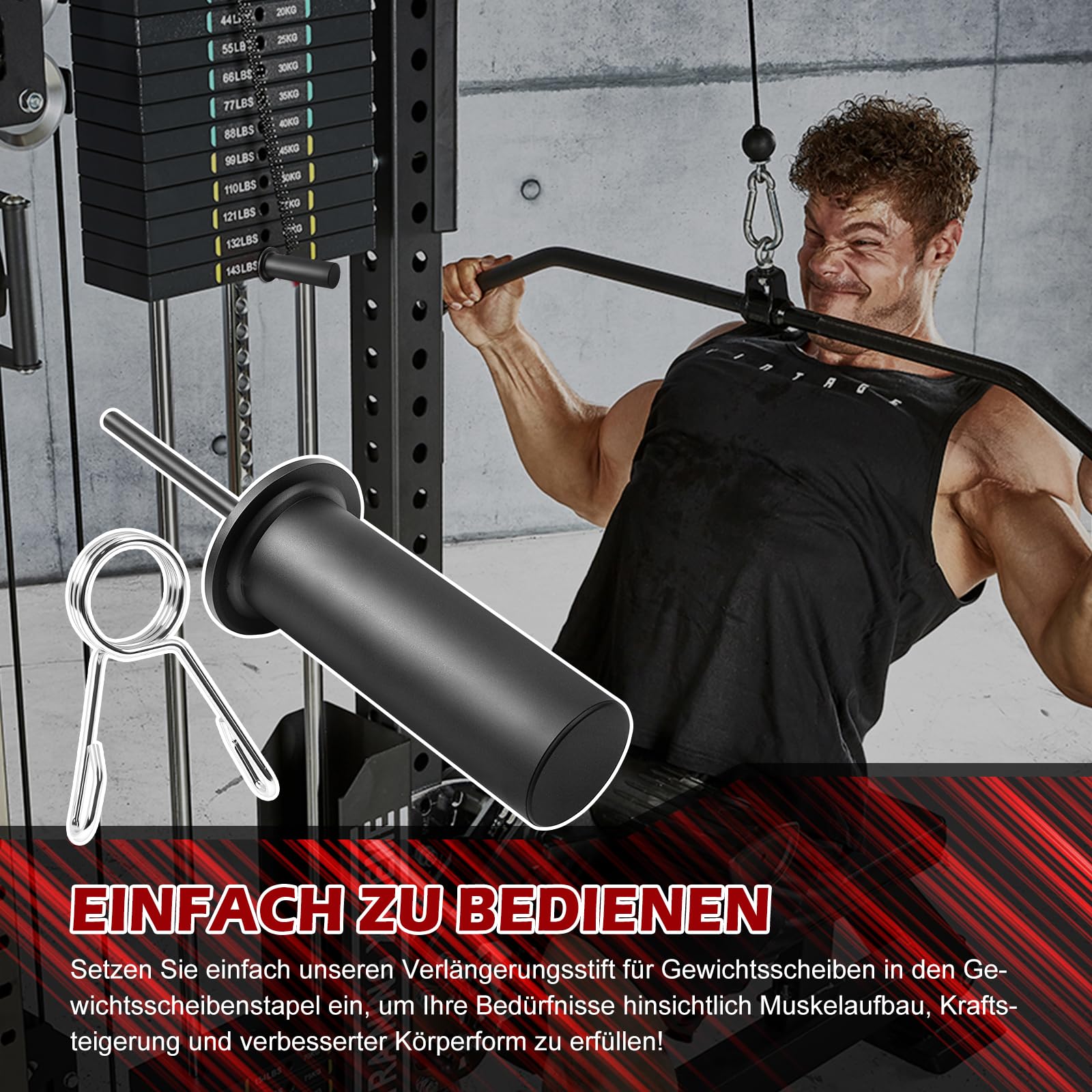 Gym Pin, 8 x 110 mm, penna impilabile per pesi da palestra | Con clip a molla, per pesi aggiuntivi, perno di ricambio, stazione di allenamento per accessori da palestra