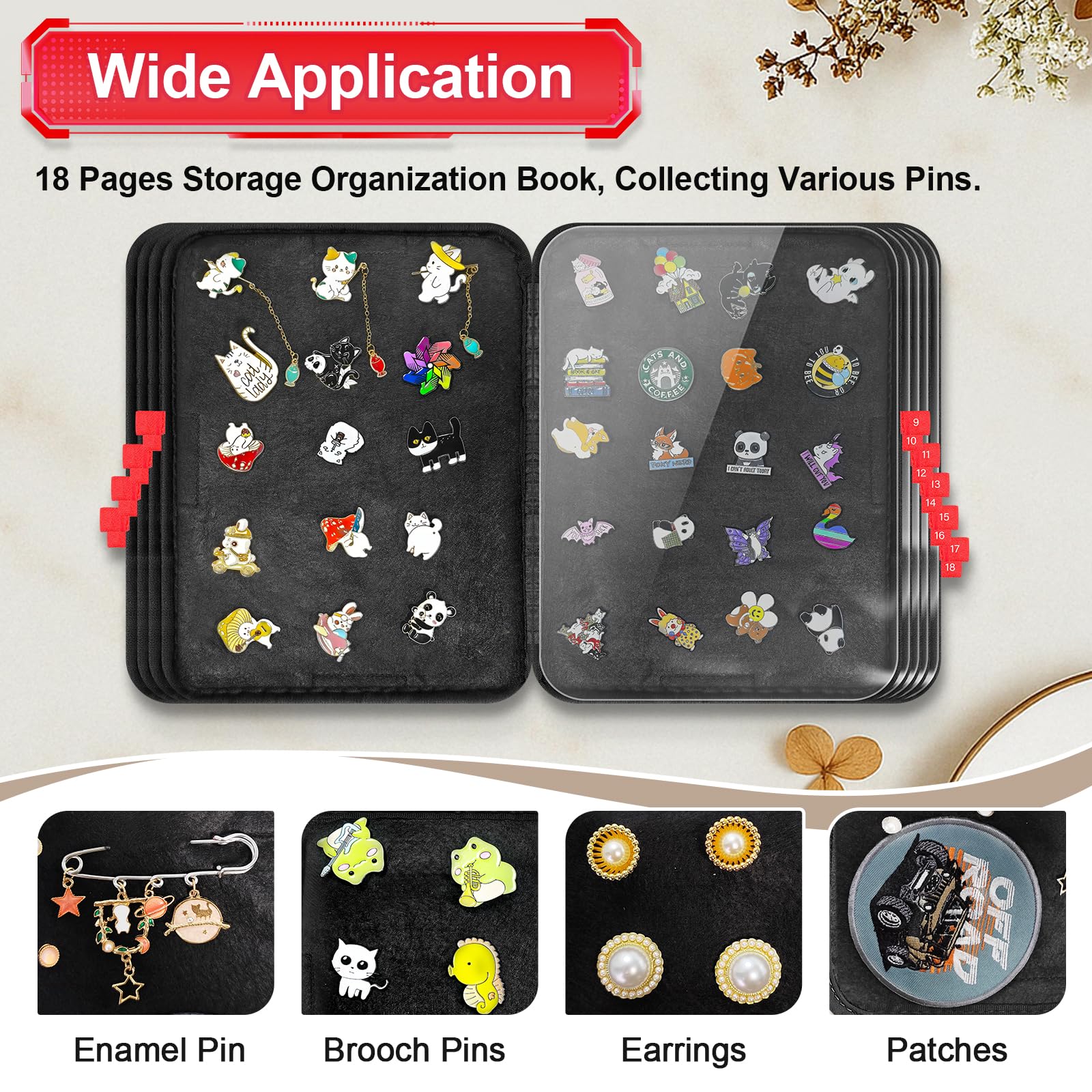 Belifair Enamel Pin Display Book, 18 Page Portable Pin Trading Book, EVA Hard Shell Pin Storage Organizer, Pin Display Bag For Various Sizes Of Pins, Sports Medals, Brooches And Earrings