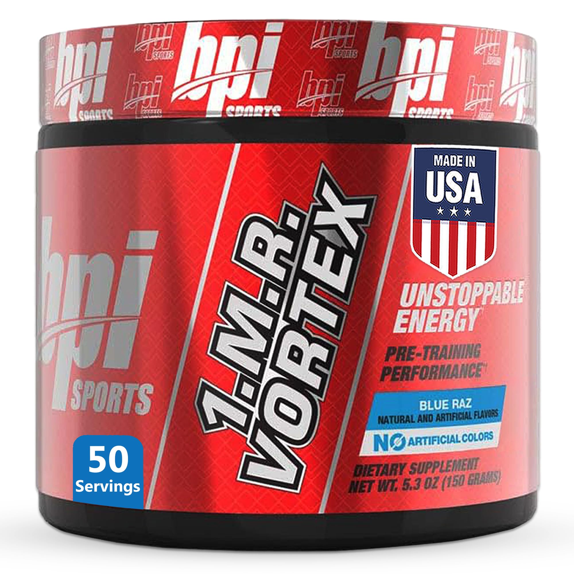 BPI Sports 1.M.R Vortex Pre Workout Powder – High Stim Preworkout for Men & Women with Glycerol, Caffeine, Niacin, and Herbal Extracts – Energy, Focus & Endurance – Blue Raz Flavor – 50 Servings
