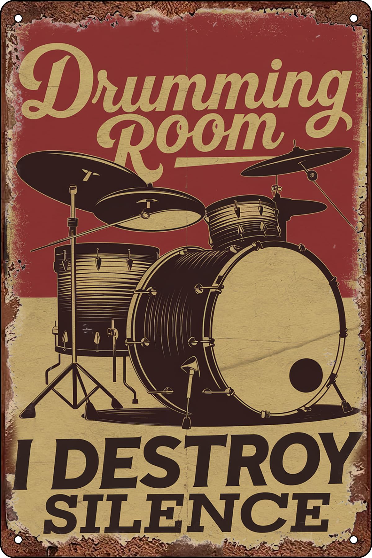 Yivxa Tin-1485 Drumming Room I Destroy Silence Vintage Metal Tin Signs Wall Art Drumming Room Decor Home Bar Cafe Restaurant Office Pub Gift 8X12 Inch