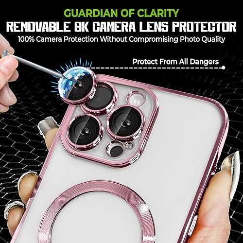 Miniatura 4 de Funda magnética de lujo para iPhone 15 Pro con protección completa de la cámara y compatible con MagSafe, funda transparente de lujo para mujeres y