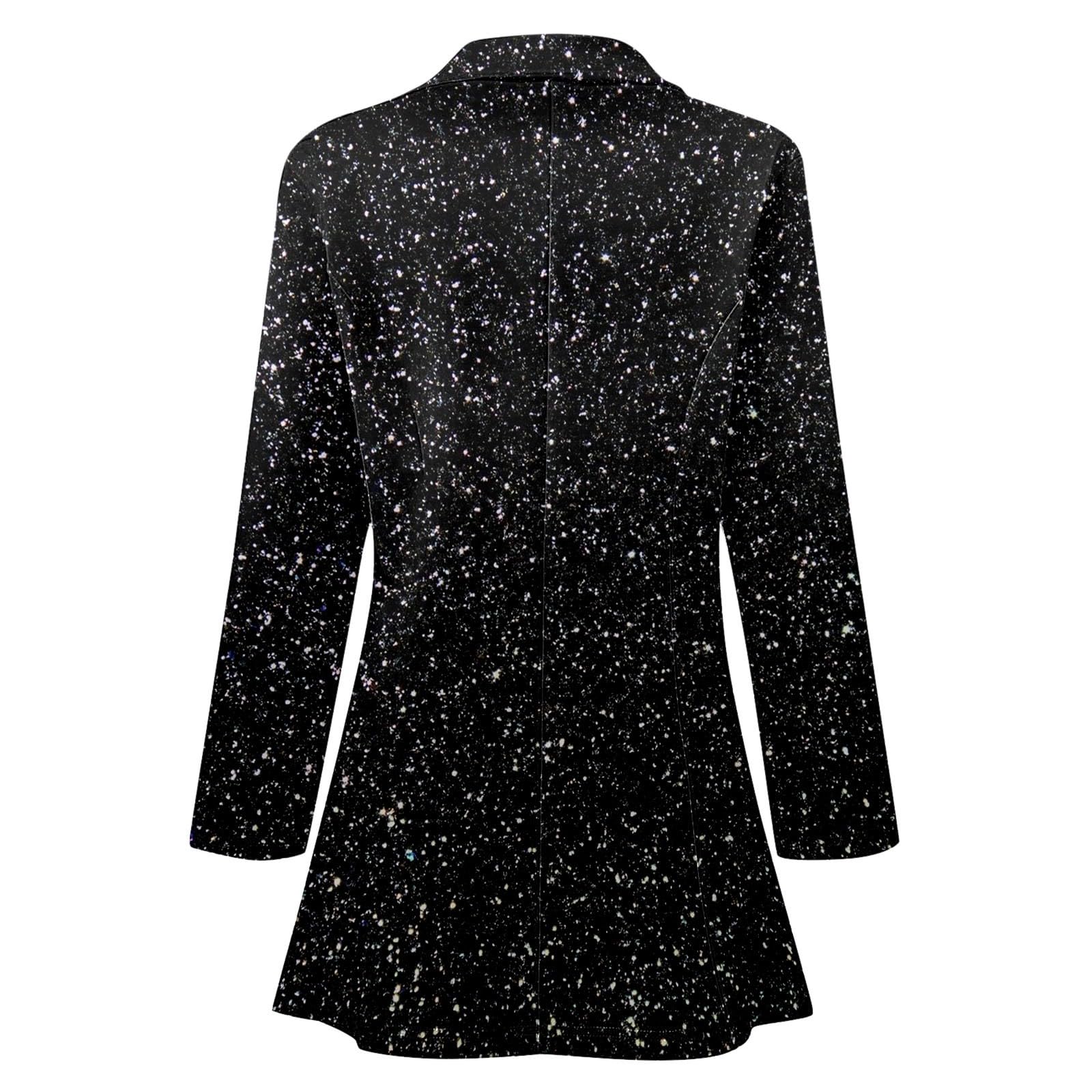 Générique Veste Paillettes Femme Dégradé de Couleur avec Col Revers Veste Blazer Femme Scintillante Manteau Manches Longues Tendance Cardigan de Carnaval Chic et Elegant pour la Fête