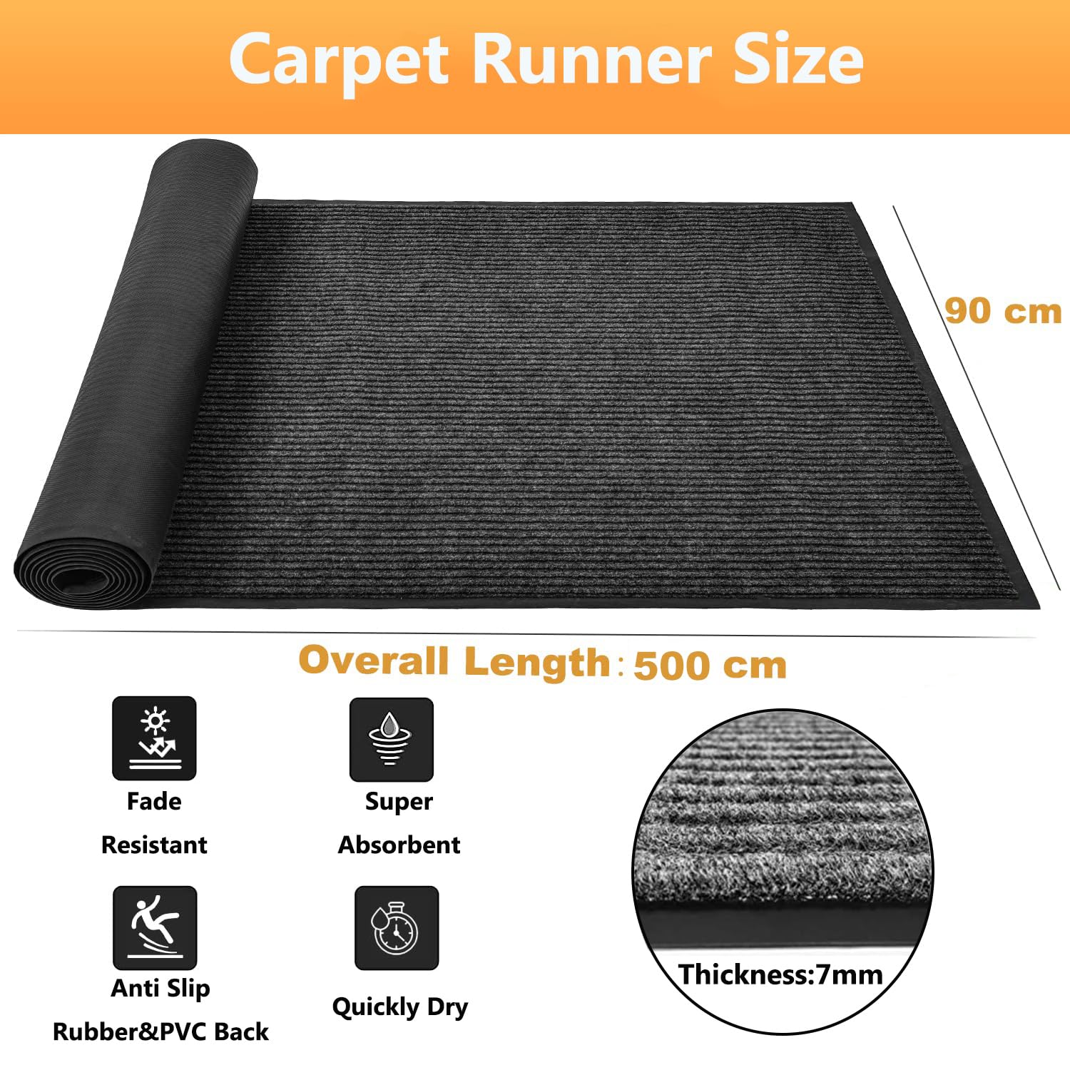 Nisorpa Teppichläufer 90 X 500 Cm – Extra Lang, Rutschfest, Waschbar Für Flur, Küche, Büro