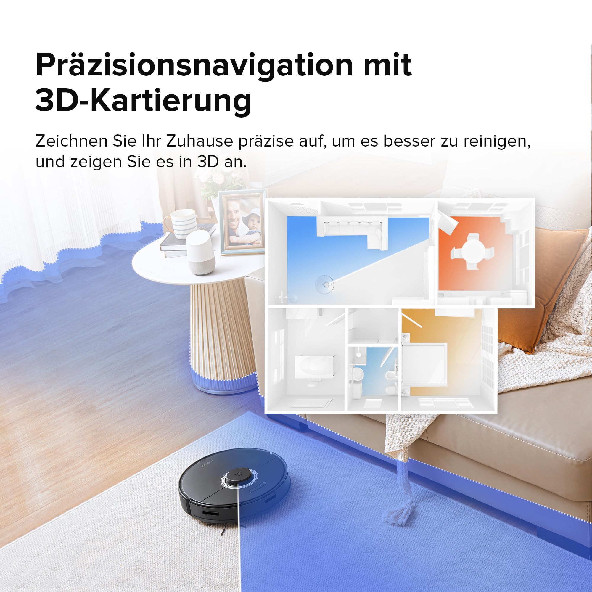 Roborock Q7 Max Saugroboter mit Vollgummibürste, 4200Pa Saugkraft, PreciSense-LiDAR-Navigation & 3D Mapping, Teppiche, Tierhaare, App/Alexa (Schwarz) (Generalüberholt)