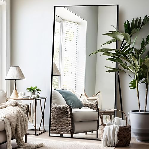 Vista 15 de NicBex - Espejo arqueado, de cuerpo entero, 64 x 24 pulgadas, con marco de aleación de aluminio, soporte, negro, se puede colocar de pie, apoyar