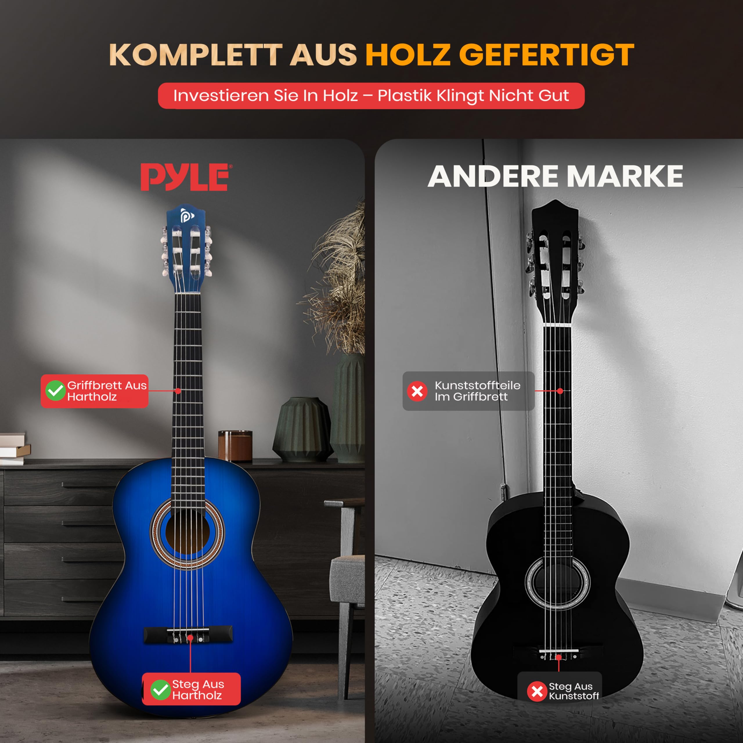 Pyle Konzertgitarre, Rechtshändig, 3/4 Größe, Blau