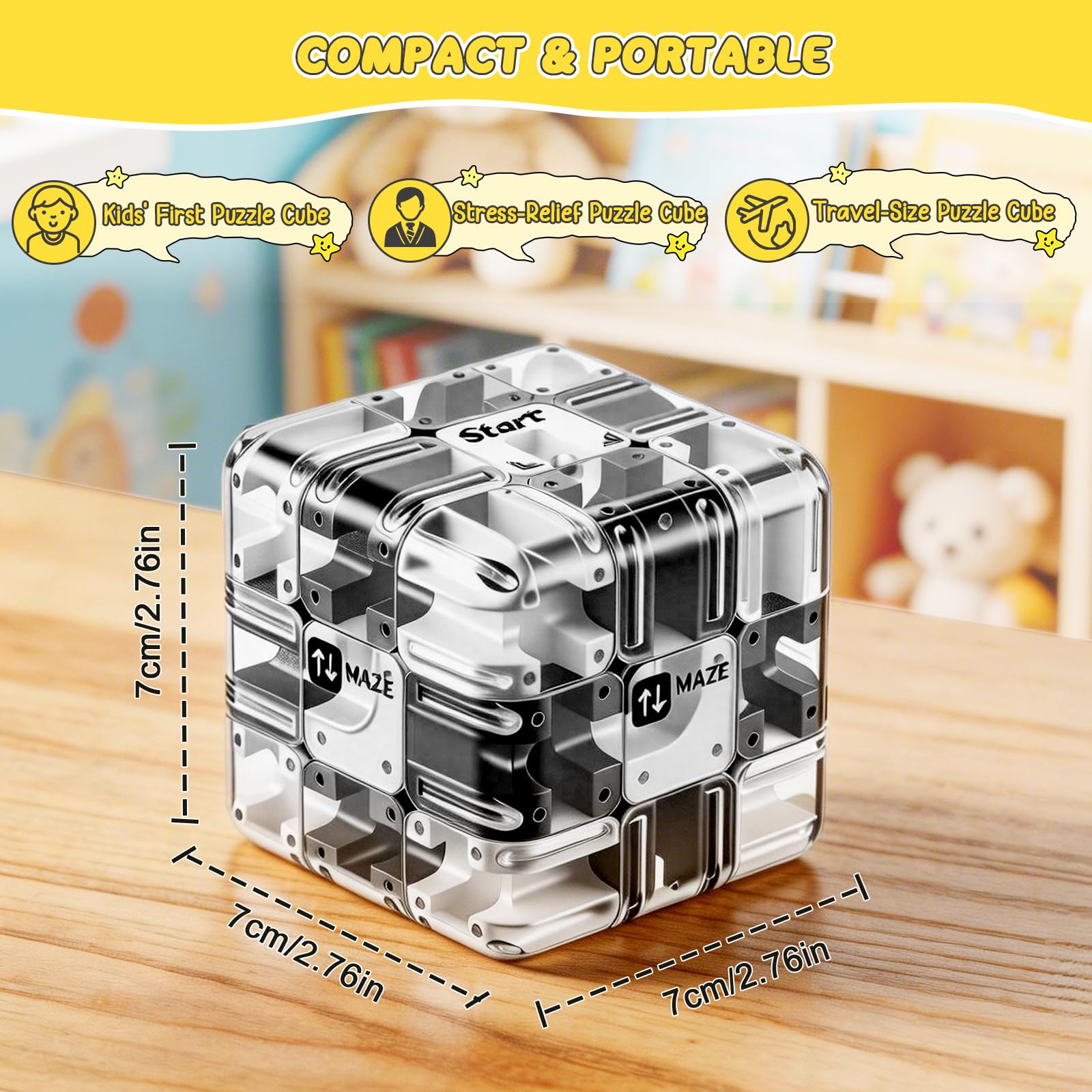 Cubo Laberinto 3d Grande con Bola, Cubo Laberinto 3d Transparente para El Pensamiento Lógico, El Alivio del Estrés & El Aprendizaje Sensorial, Laberinto Cubo 3d para Niños a Partir de 3 Años y Adultos
