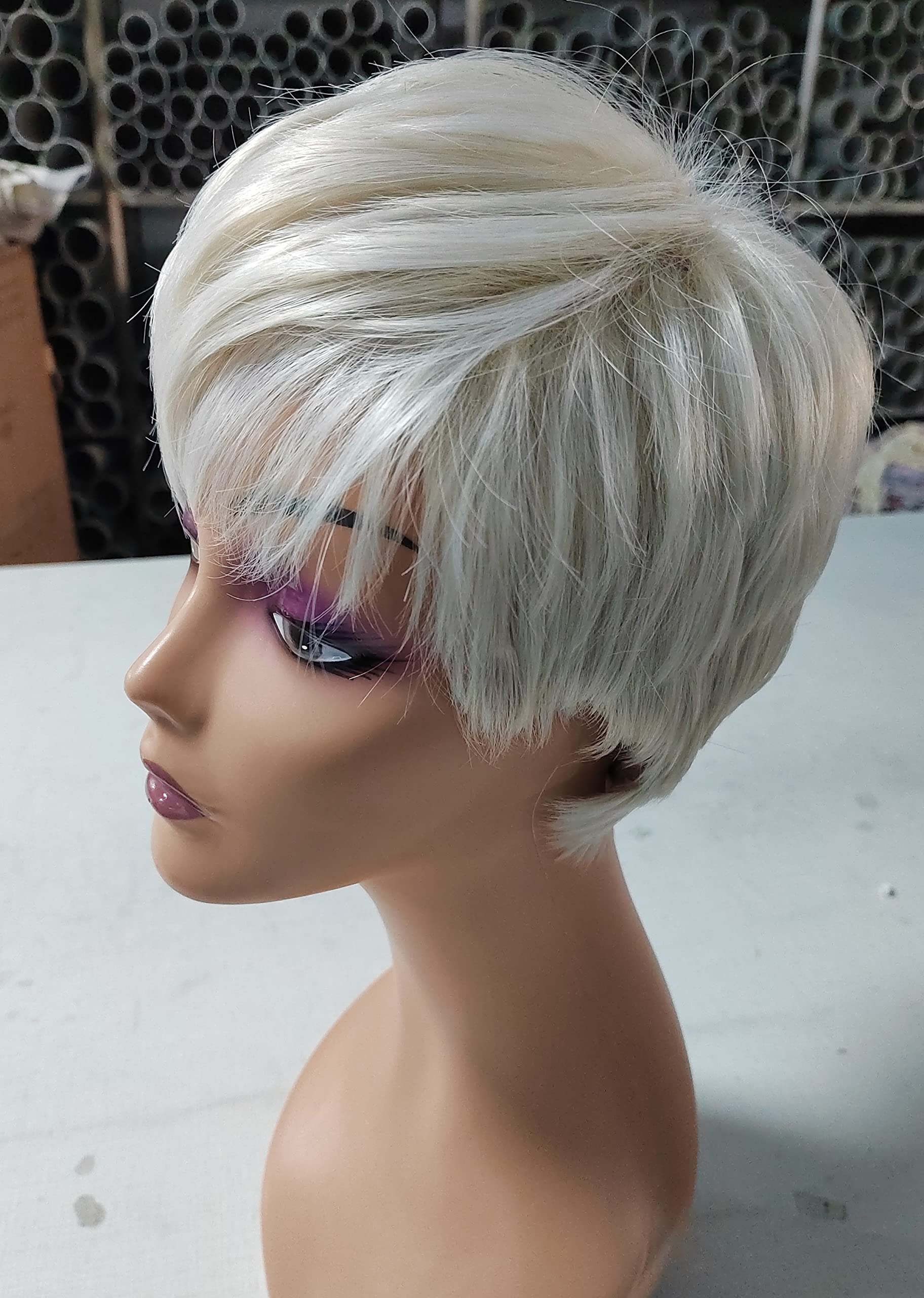 BeiSD Short Pixie Cuts Hair Wig for Women and Girls With Bangs - Synthetic for Black/White Women (X1033), Creamy White, 23.6 inches - Image 4