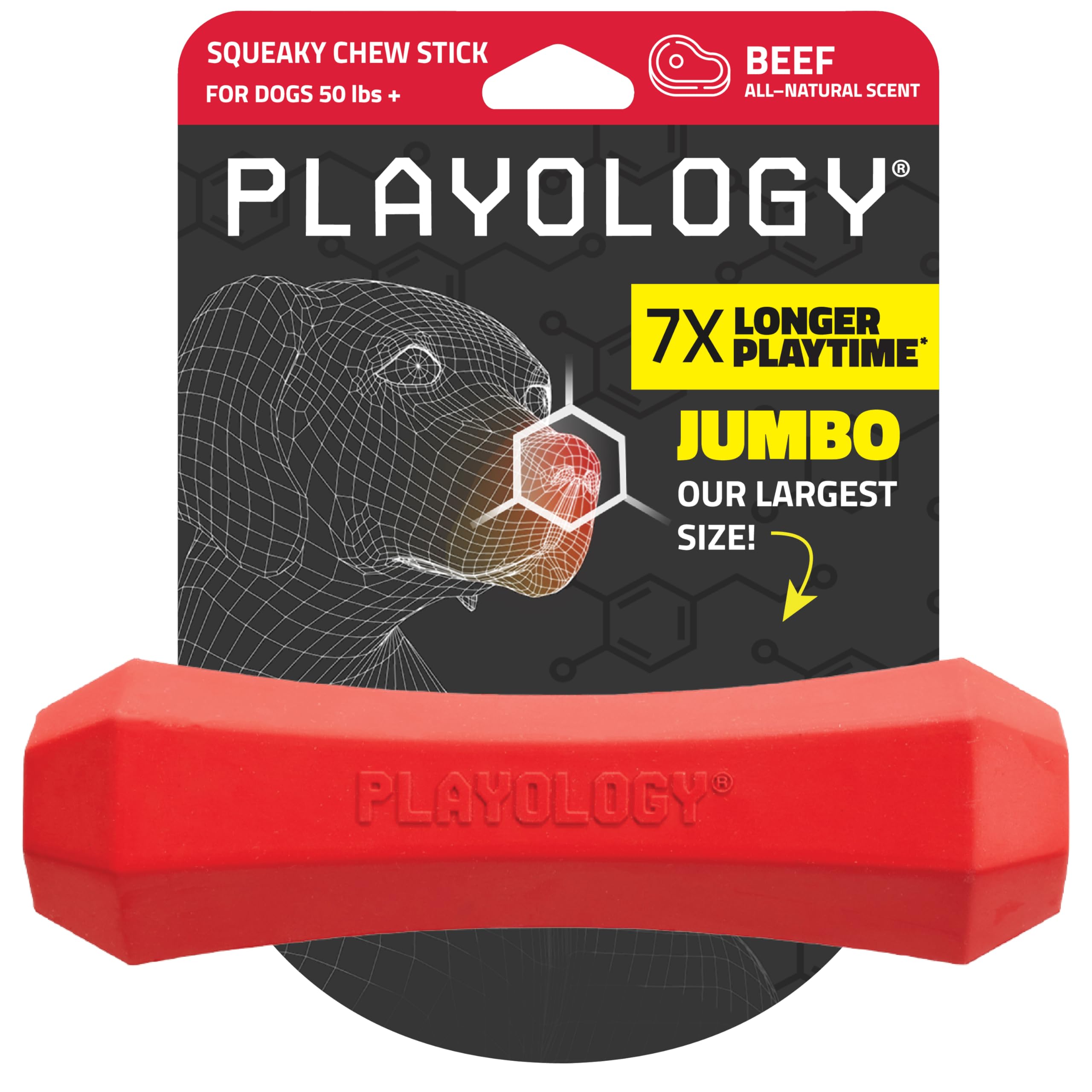 Playology Quietschstab | Für große Hunde (ab 16 kg) | Abwechslungsreiches Kauspielzeug | Natürliches Rindfleischaroma | Ausgeprägter Kautrieb | Einfach zu reinigende, schadstofffreie Materialien