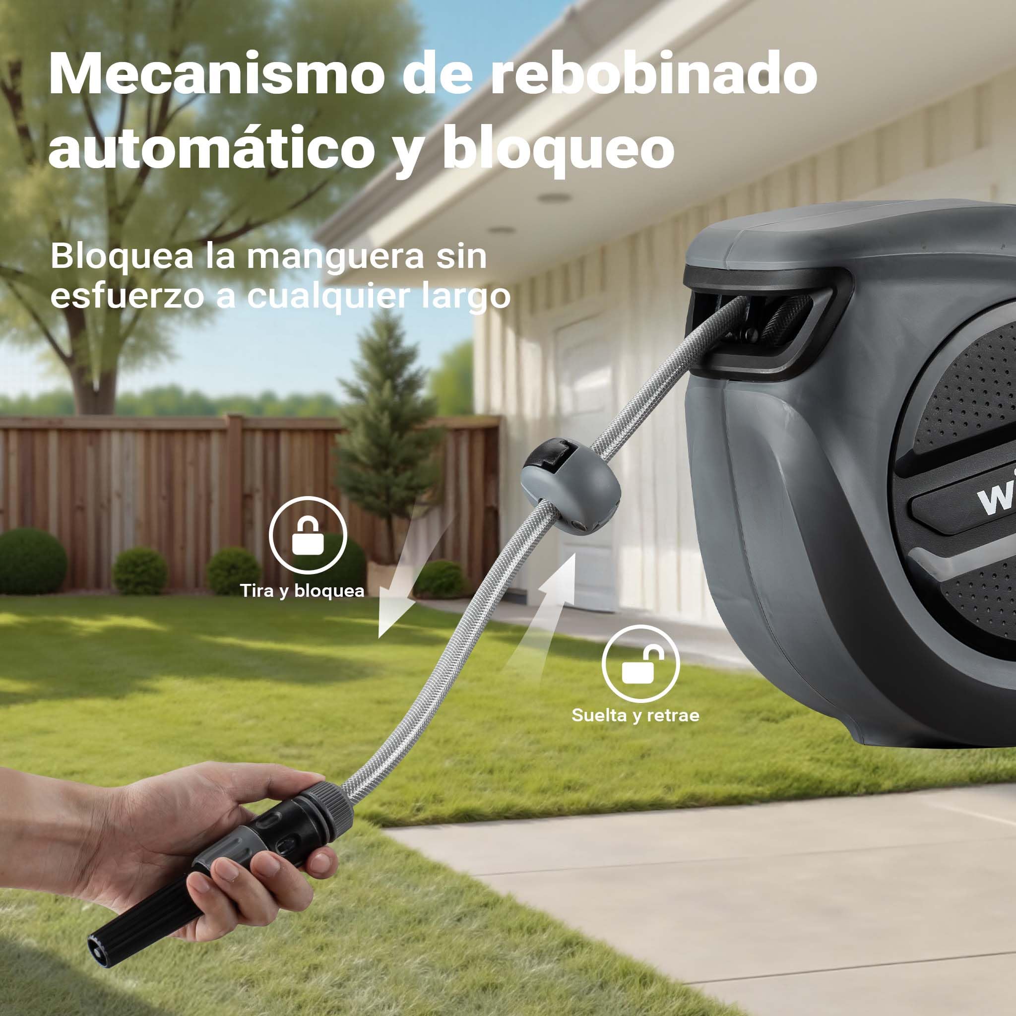 XPOtool Schlauchbox mit Aufroll-Automatik 15m Wasserschlauch zur Wandmontage für Gartenbewässerung