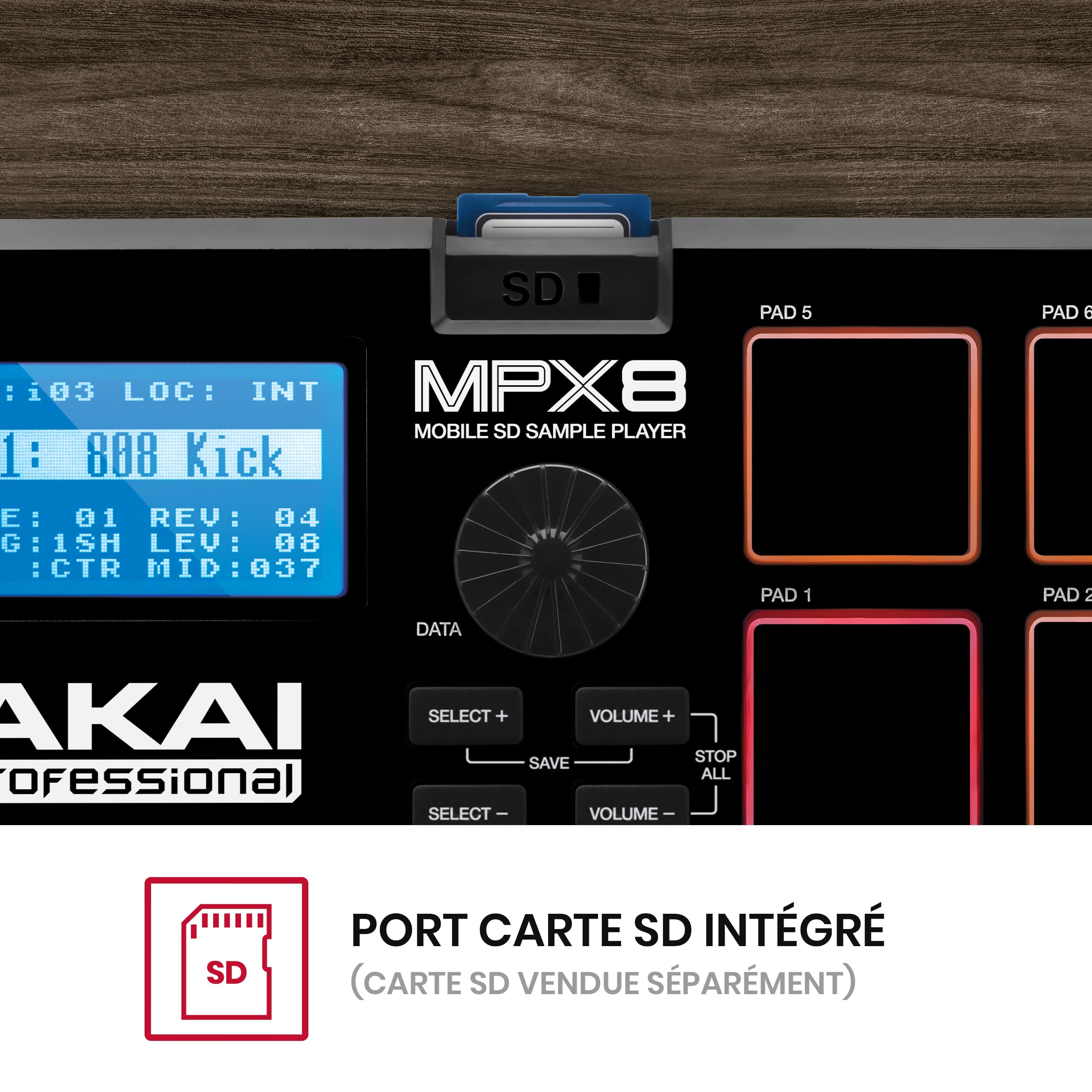 Akai Professional MPX8 - Contrôleur MIDI USB et Lecteur de Samples avec 8 Pads Sensible à la Vélocité, Éditeur de Samples et Bibliothèque de Sons