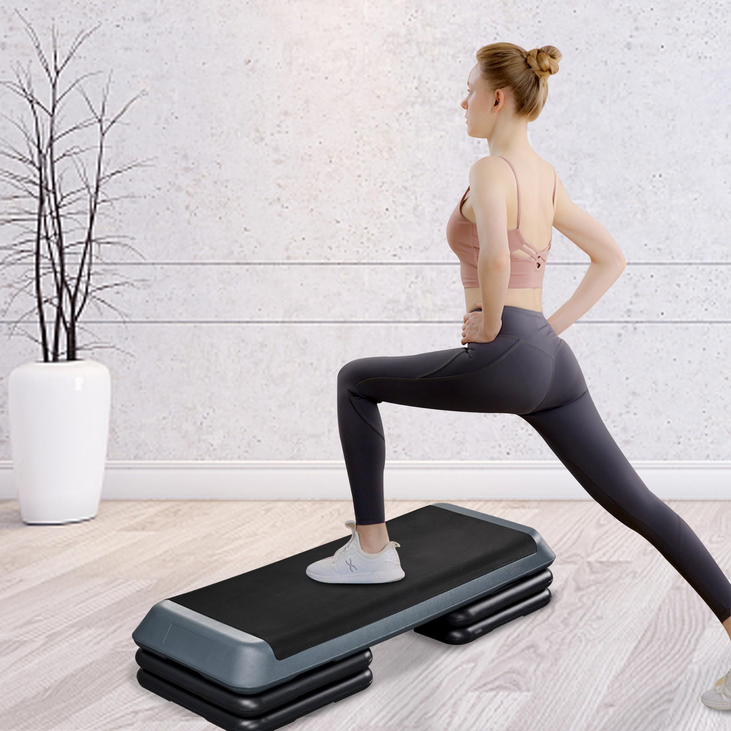 Step da Aerobica Piattaforma Step con 3 Altezze Regolabili Stepper per Fitness per Allenamento Domestico Palestra Ufficio 109,5 x 42 cm Grigio