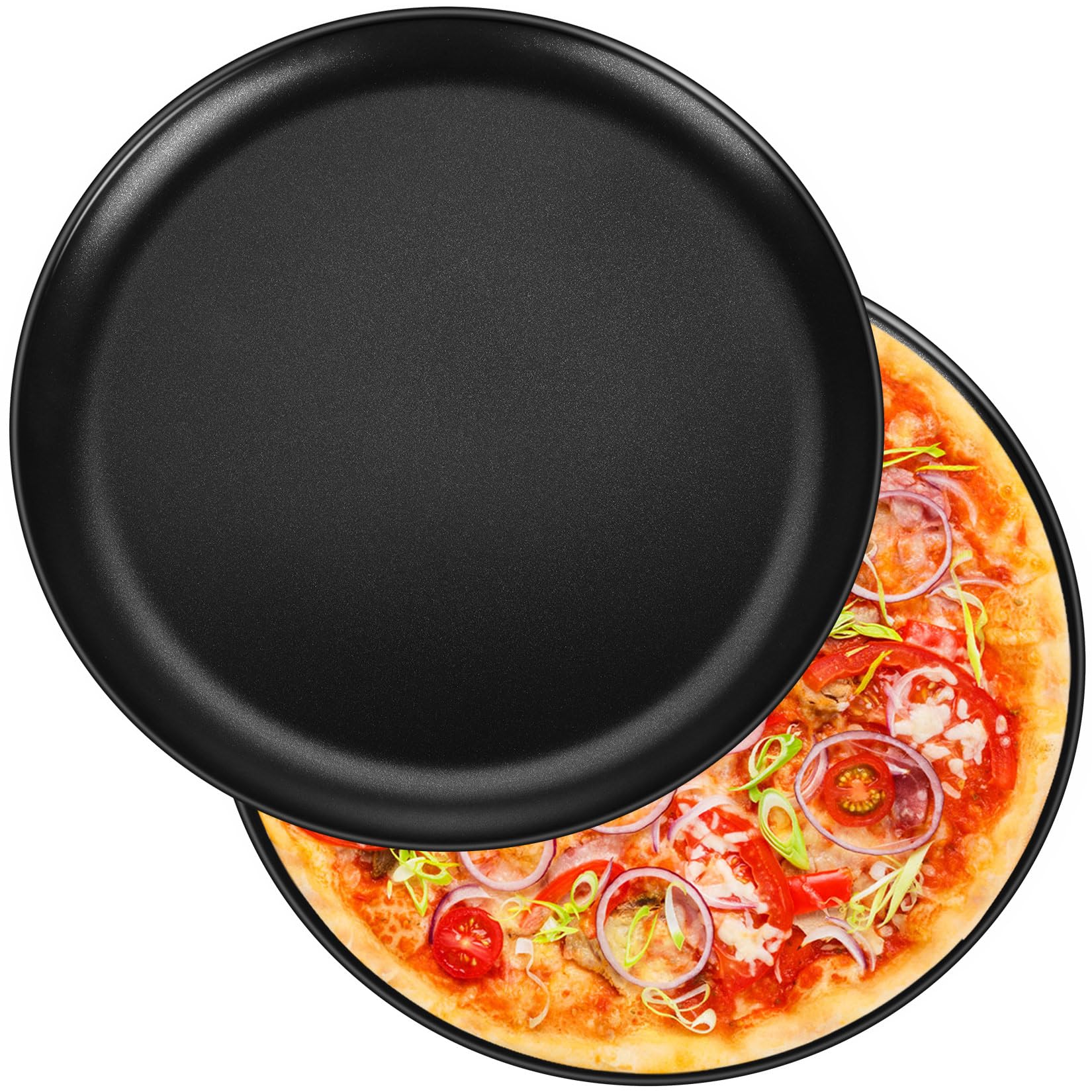 P&P CHEF Pizza Pan Set of 2, Stainless Steel Pizza Tray, Round Pizza Plate For Pie Cookie Pizza Cake, Non Toxic & Heavy Duty, Dishwasher Safe & Easy Clean, 12 Inch & Black