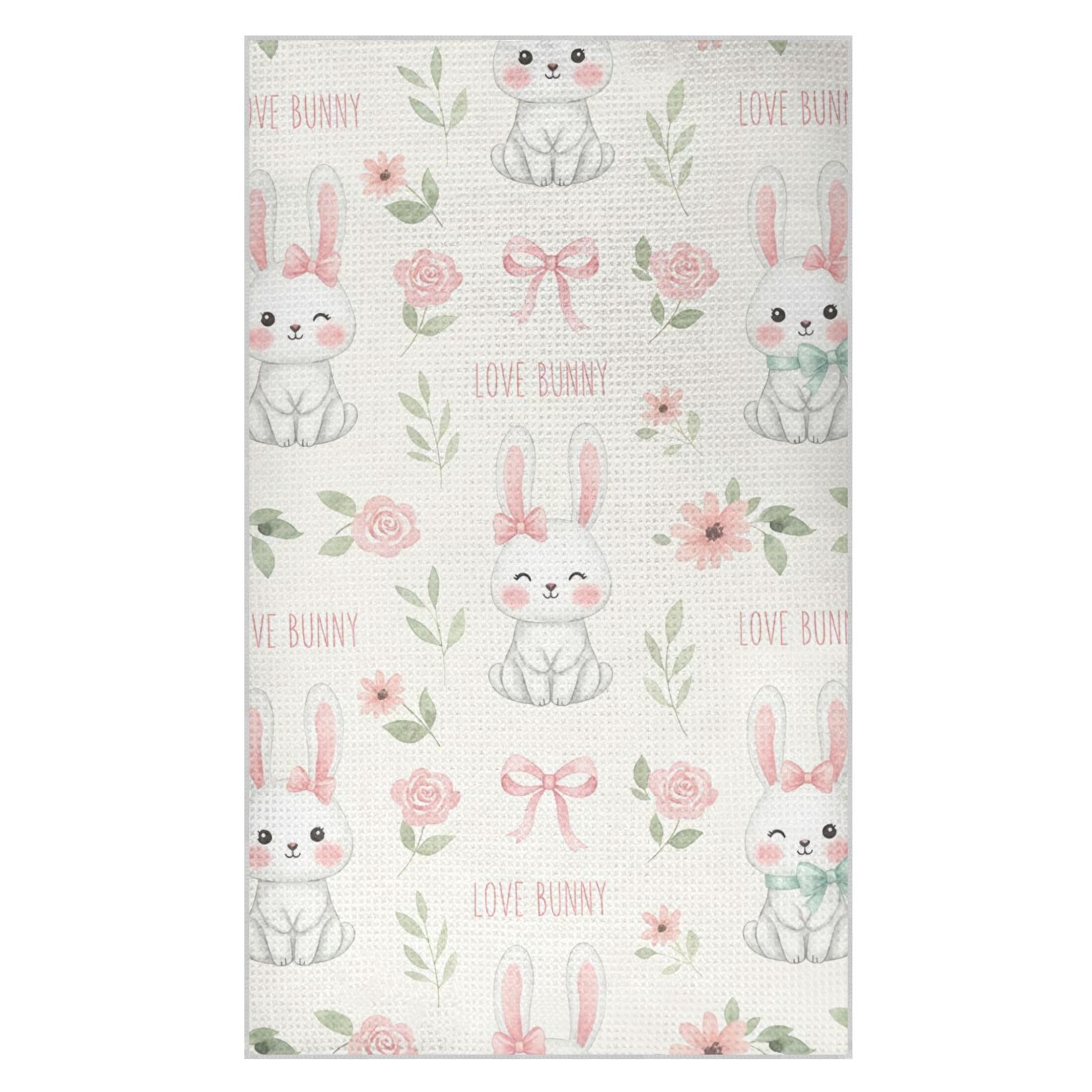 Kutsu Bunny Waffle Weave Kitchen Towels Absorbent Quick Drying Dish Towels for Kitchen, Decorative Tea Towel, 18x30 in