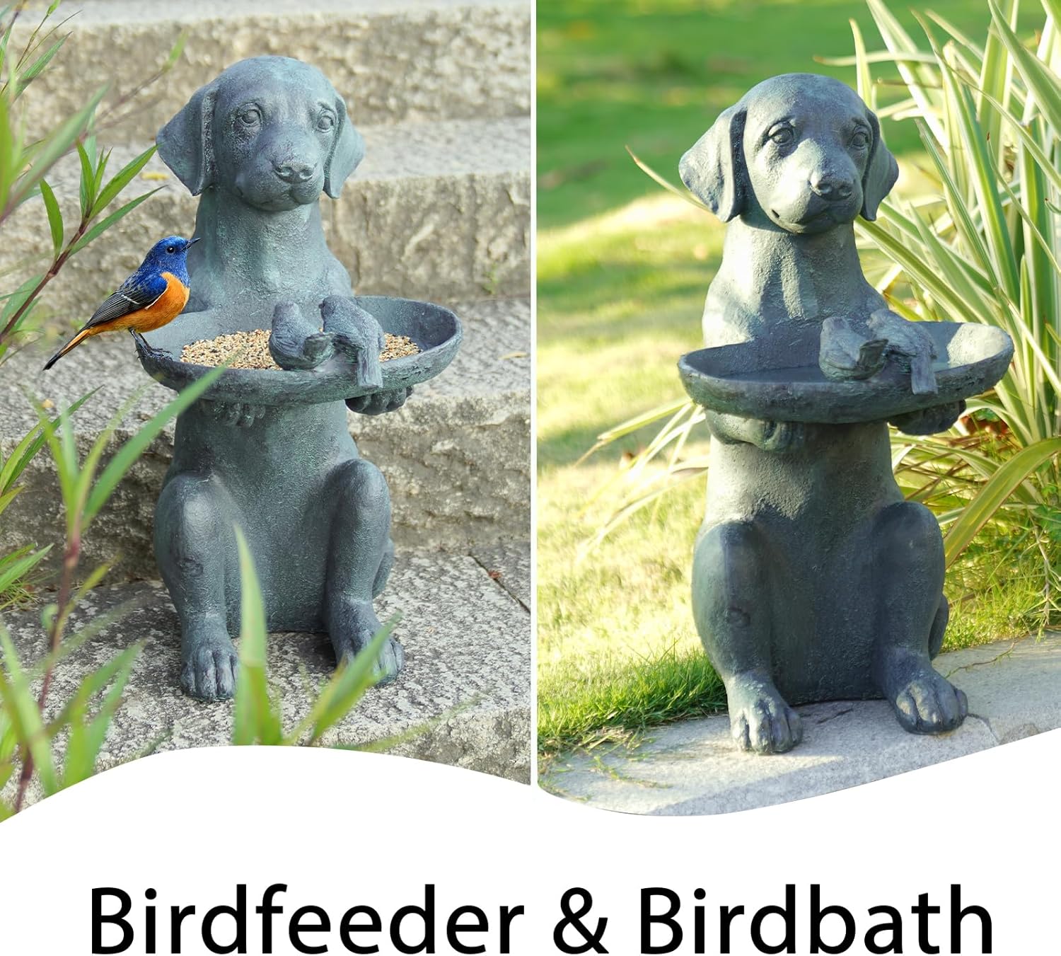Cynkeyee Outdoor-Statues Garden Decor Bird Bath - Large Dog Statue Bird Feeder Statues for Outside Yard Lawn Patio Gardening Gifts for Women Fairy Garden (Bronze)