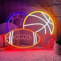 4 Ball Combination Sport Neon Sign, Soccer Basketball Baseball Football Neon Light Wall Decor, Sports Themed Neon LED Signs for Boy's Bedroom Playroom Man Cave Home College Club Birthday Party Decor