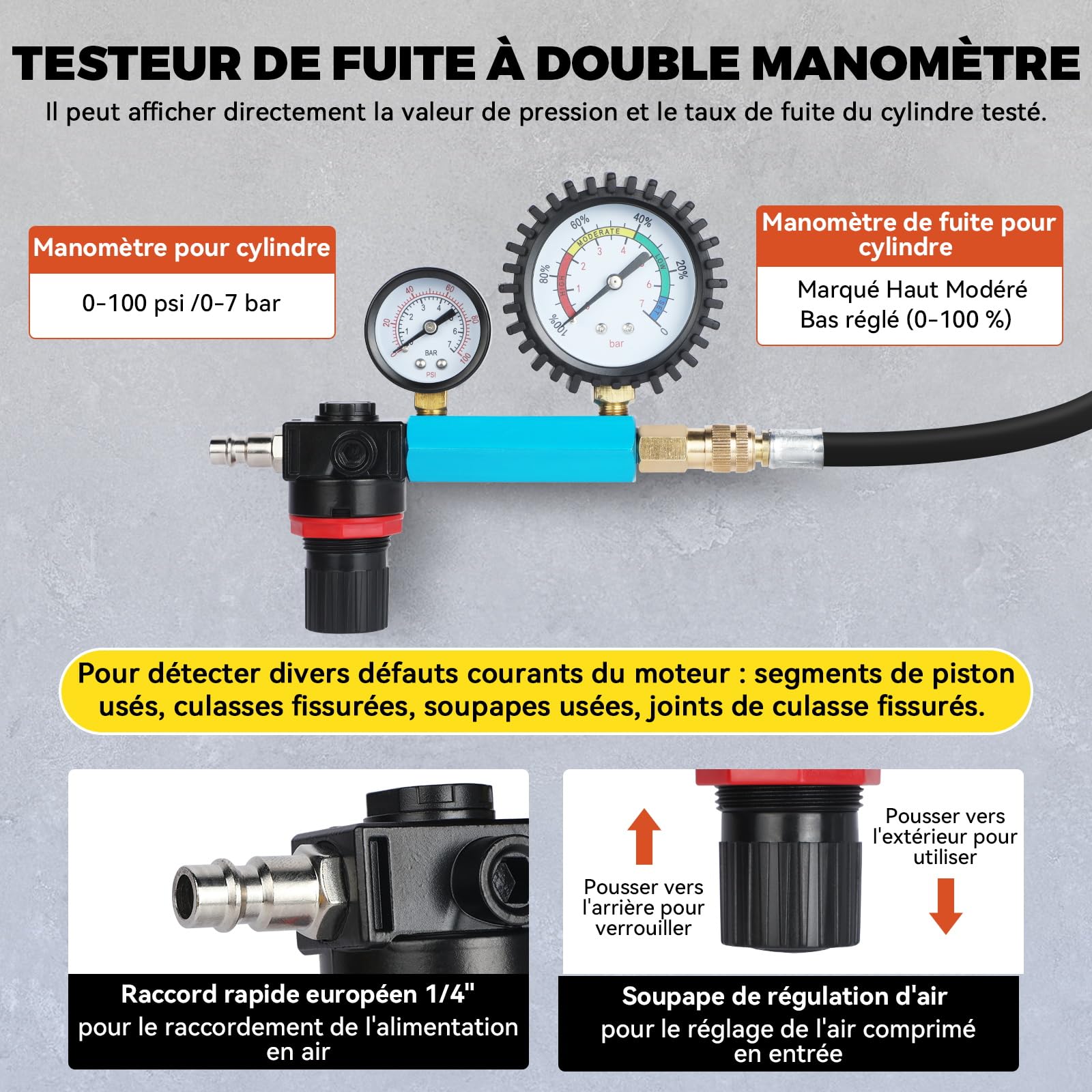 46PCS Testeur de Compression Professionnels pour Véhicules Automobiles Testeur de Perte de Pression des Moteurs Compatible Avec Les Moteurs Diesel et Essence