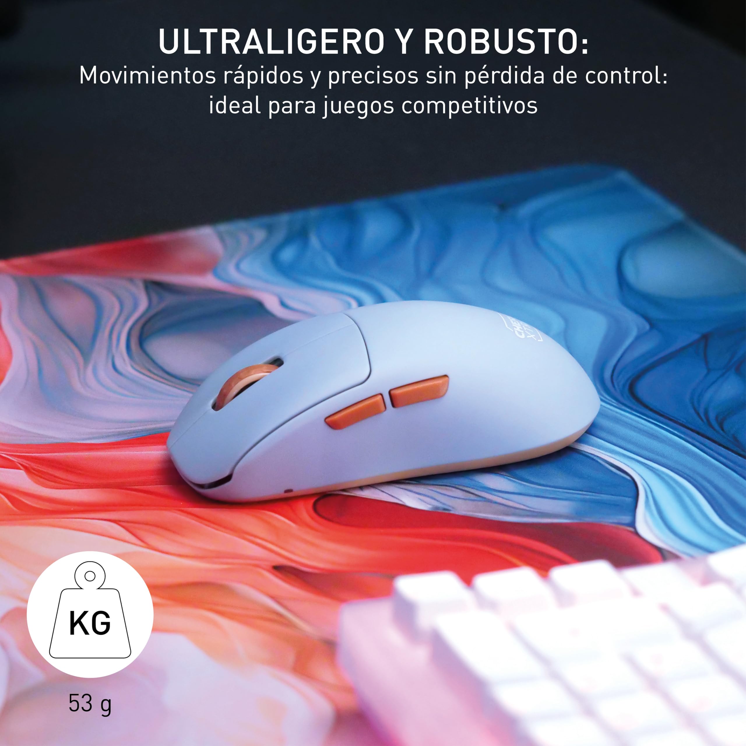 CHERRY XTRFY M68 Wireless, Ratón Inalámbrico Ultraligero para Juegos, 2,4 GHz, Optimizado para E-sports, Forma Simétrica con Parte Frontal Extra Baja, Azul