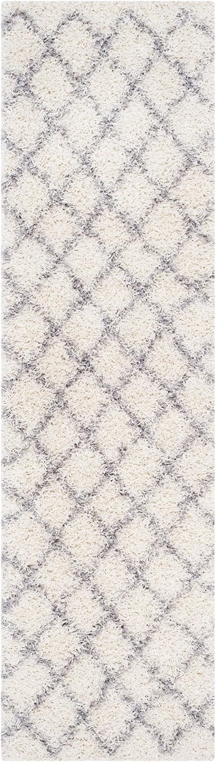 SAFAVIEH Dallas Shag Collection Runner Rug - 2'3" x 6', Ivory & Grey, Trellis Design, Non-Shedding & Easy Care, 1.5-inch Thick Ideal for High Traffic Areas in Living Room, Bedroom (SGD258F)