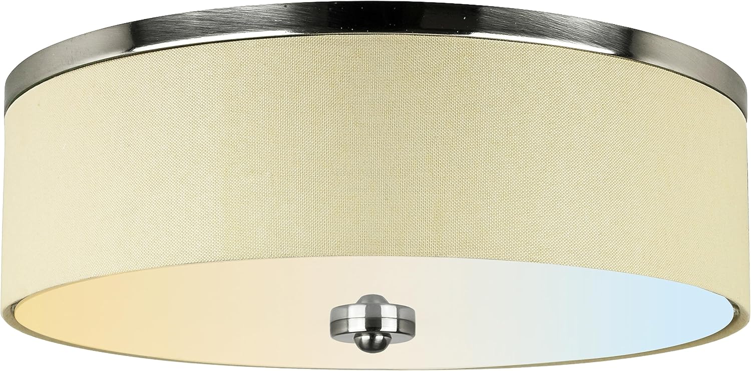 Sunlite 49161 13" LED Flush Mount Fabric Single Drum Light Fixture, 20 Watts (60W=), 1100 Lumens, Color Selectable 30K/40K/50K, Dimmable, ETL Listed, Brushed Nickel, for Residential & Commercial Use