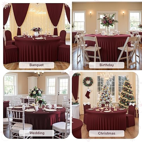 Miniatura 24 de Mantel redondo de 60 pulgadas blanco con borde elástico – Mantel ajustado sin arrugas y lavable para mesa redonda de 5 pies, mantel reutilizable