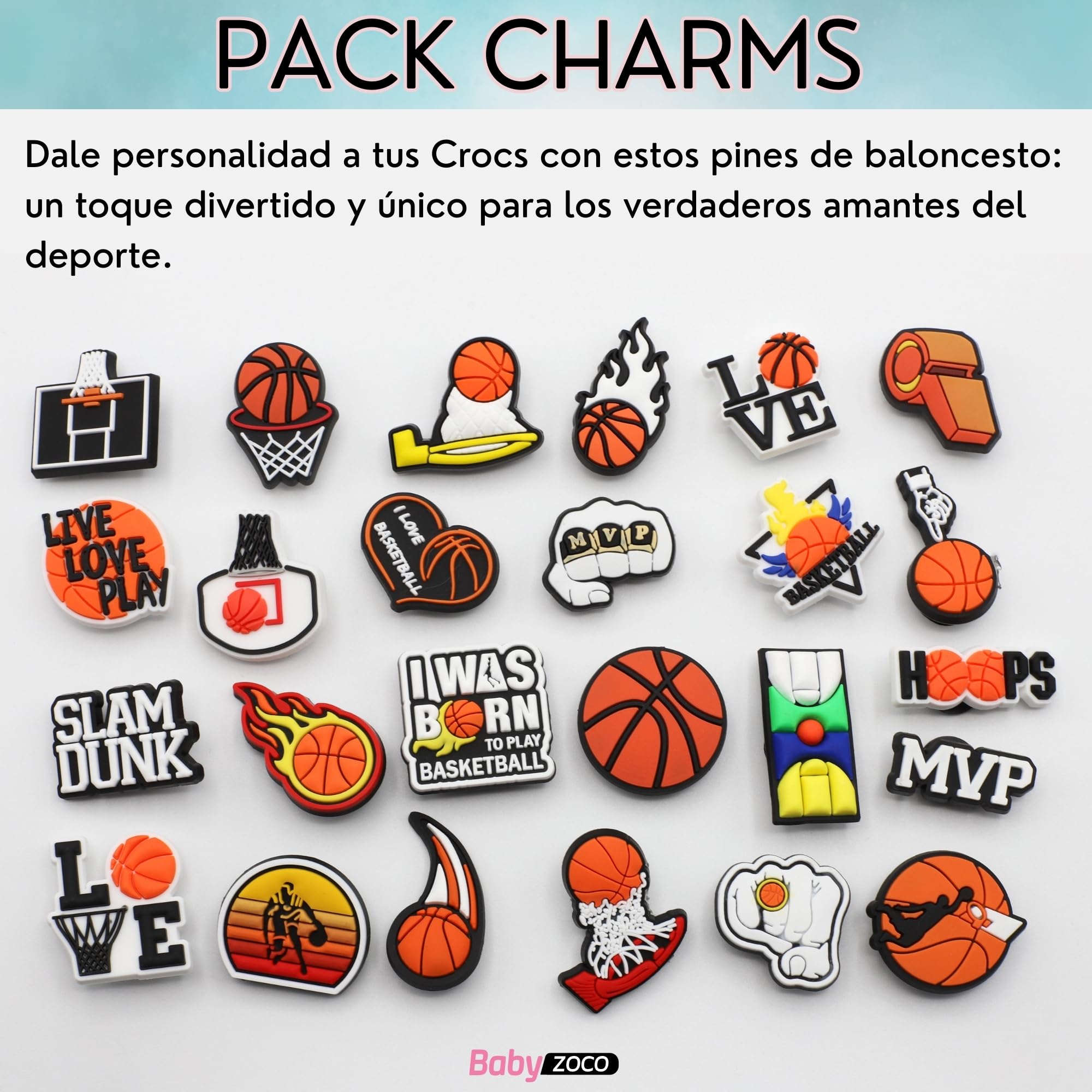 Crocs Charms Pines Pack 25 Unidades Diseño Baloncesto