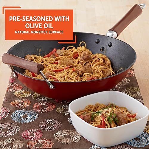 Miniatura 6 de IMUSA USA GK-61029 - Wok antiadherente 14 color negro wok de hierro fundido liviano 14 Rojo