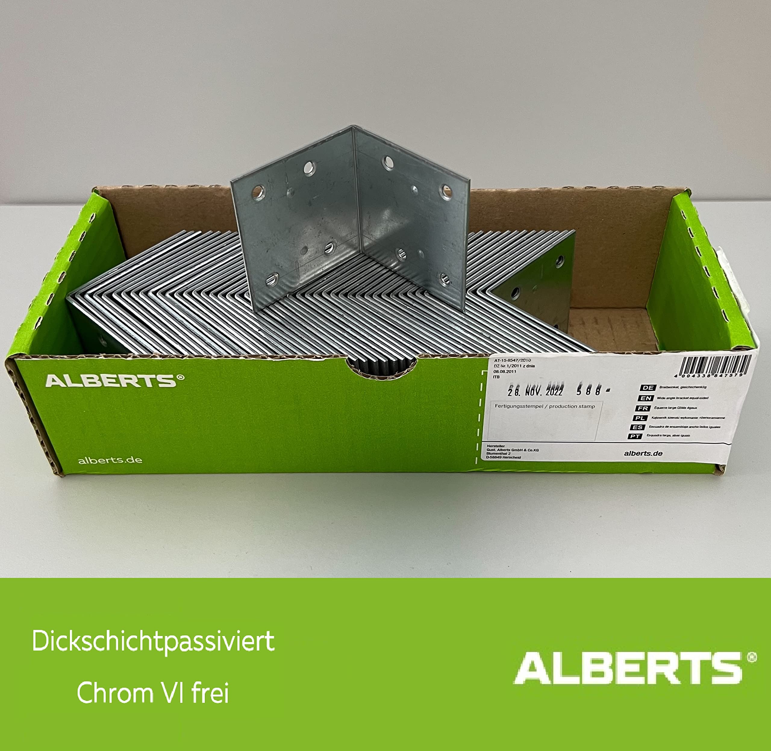 GAH-Alberts 332600 Équerre large à côtés égaux 60 x 60 x 60 mm / 50 Stk. Surface galvanisée à chaud (Jaune)