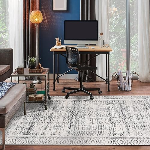 Miniatura 6 de Rugshop Alfombra de área suave con borde bohemio envejecido, resistente a las manchas, 7 pies 10 pulgadas x 10 pies, color gris