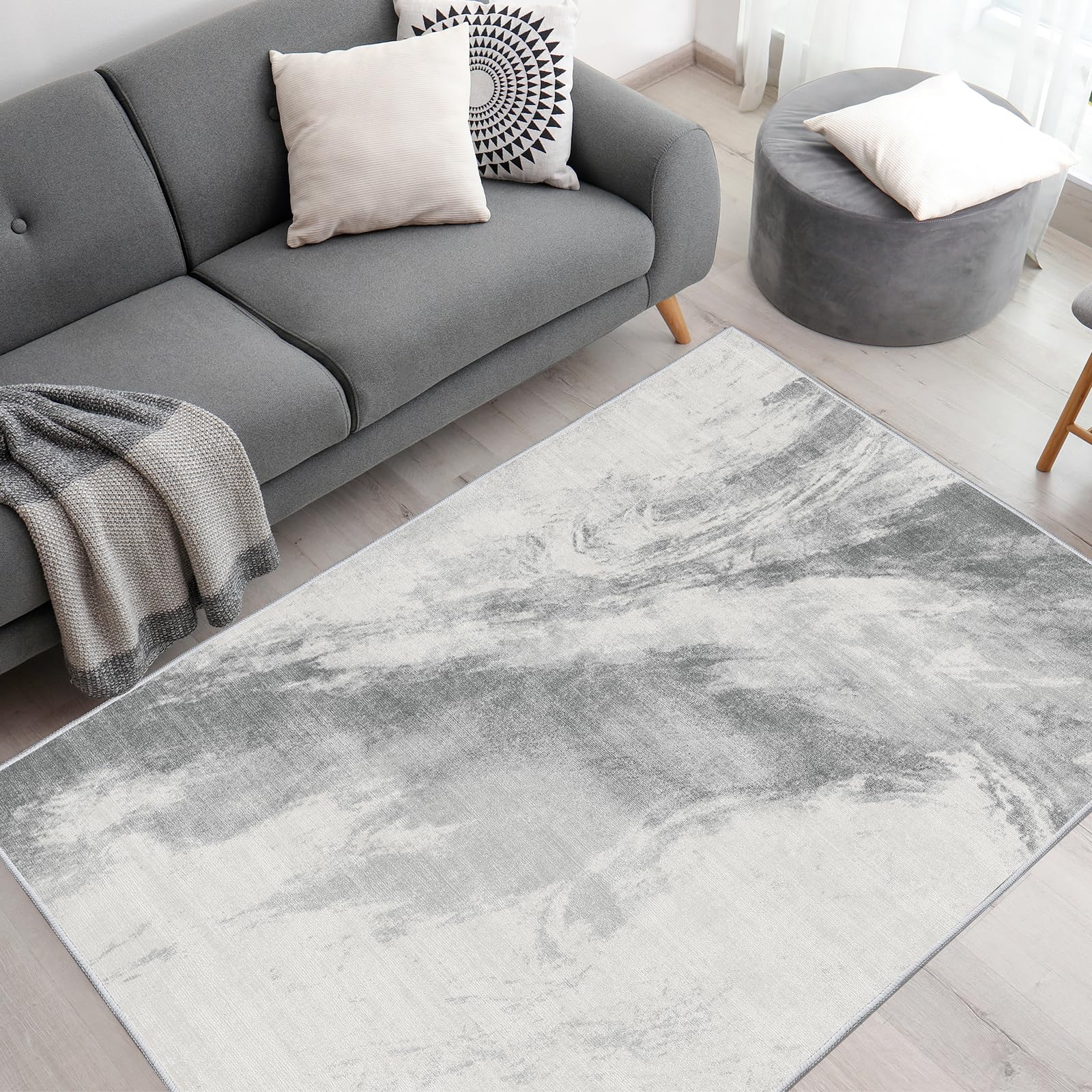 Vamcheer Tappeto da Soggiorno 240 × 340 cm, Pelo Corto, Lavabile | Antiscivolo, Tappeto Moderno Effetto Cashmere, Super Morbido, per Camera da Letto, Studio e Ufficio,Grigio Chiaro