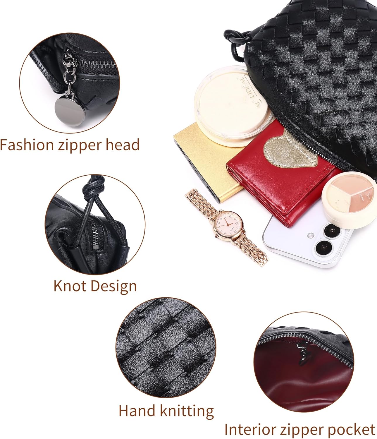 Labair Woven Crossbody Bags For Women Vegan Leather Purse Shoulder Bag with Zipper Closure.