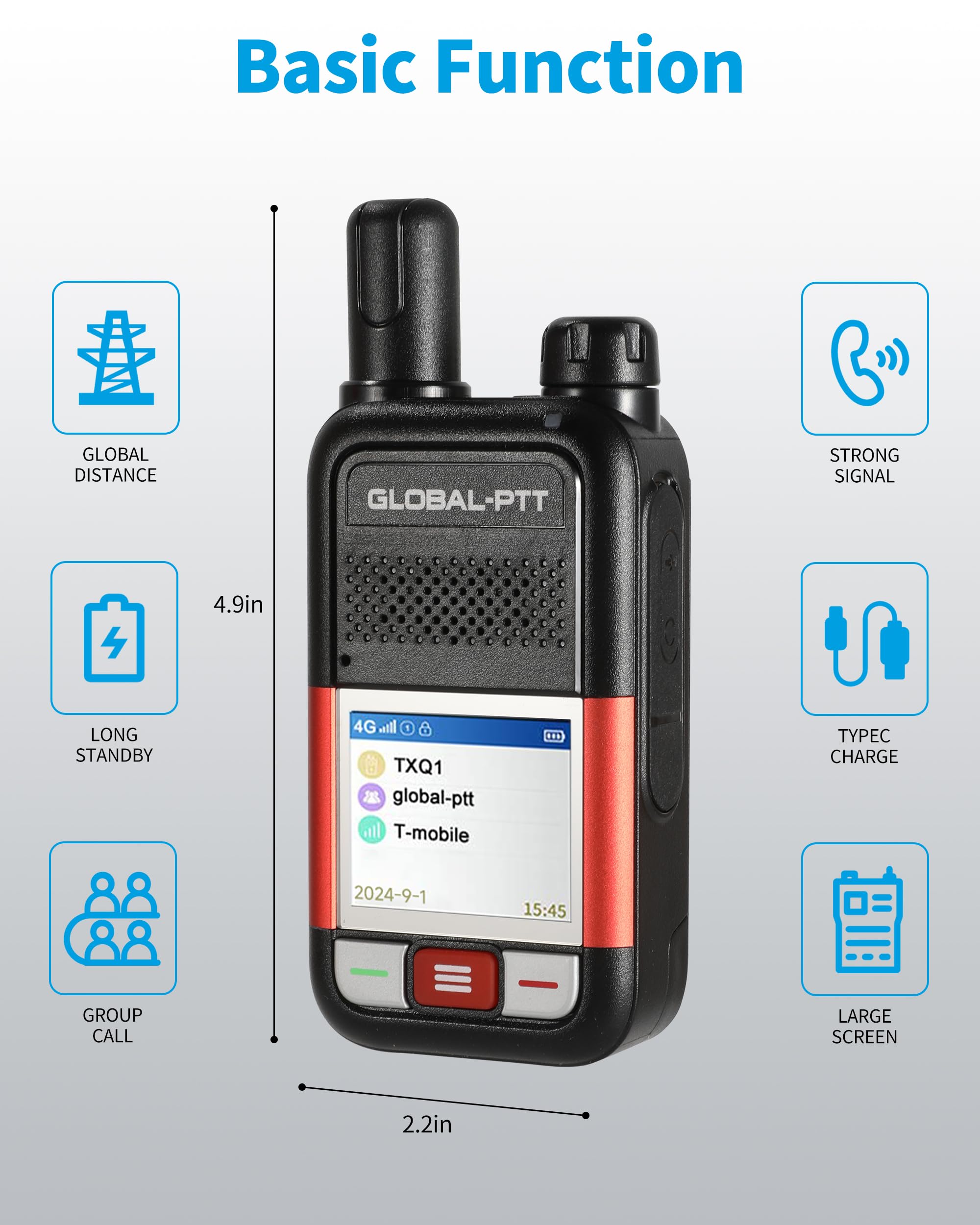 Global-PTT 4G LTE Walkie Talkies - Nationwide Coverage 2-Pack With Free 1-Year SIM