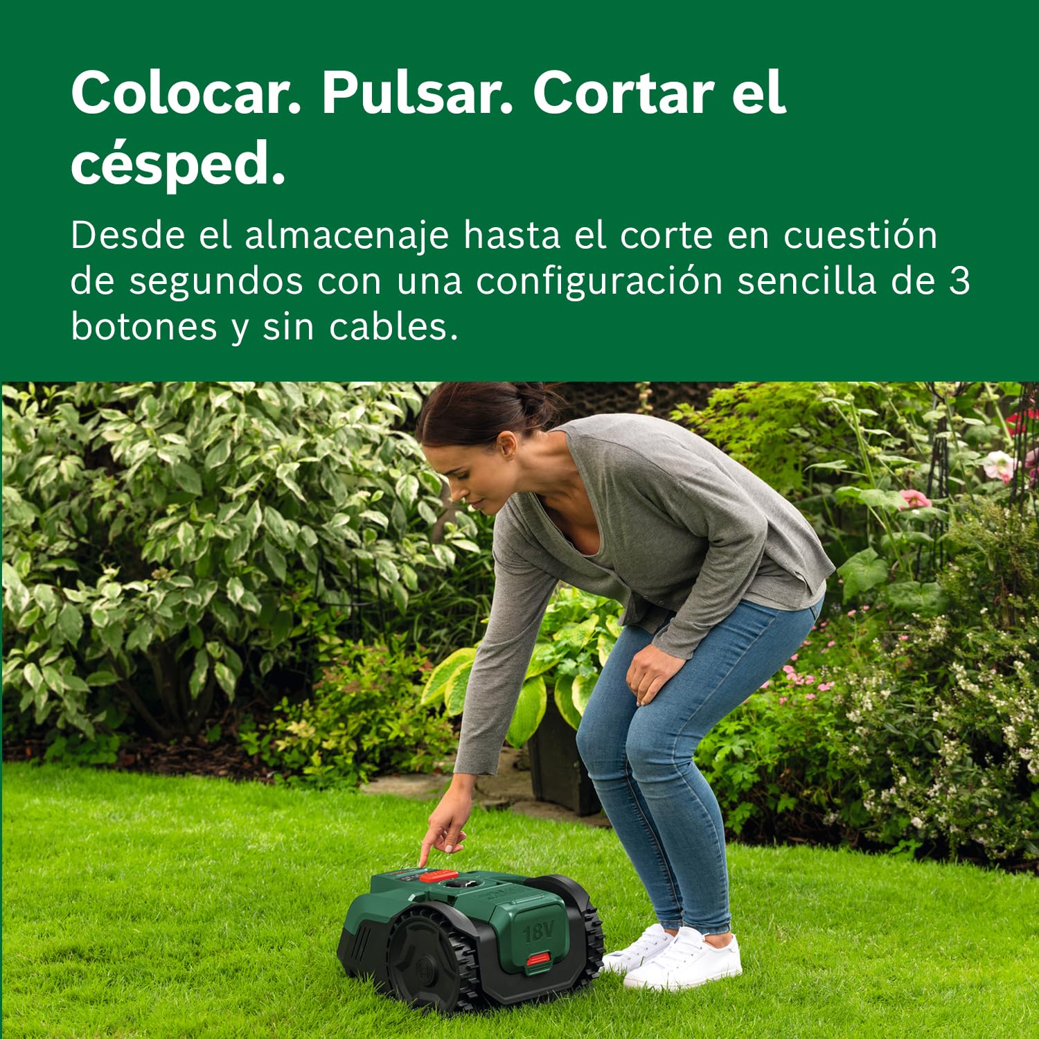 Robot cortacésped a batería VISIMOW18V-100 de Bosch (para césped de hasta 100 m², anchura de corte: 16 cm, altura de corte: 20-60 mm, sin batería)