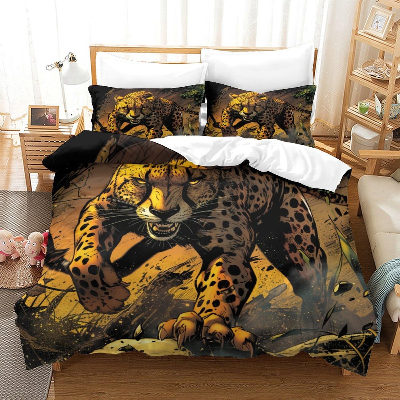 Housse de couette léopard 260x220 cm avec ses deux taies d'oreiller