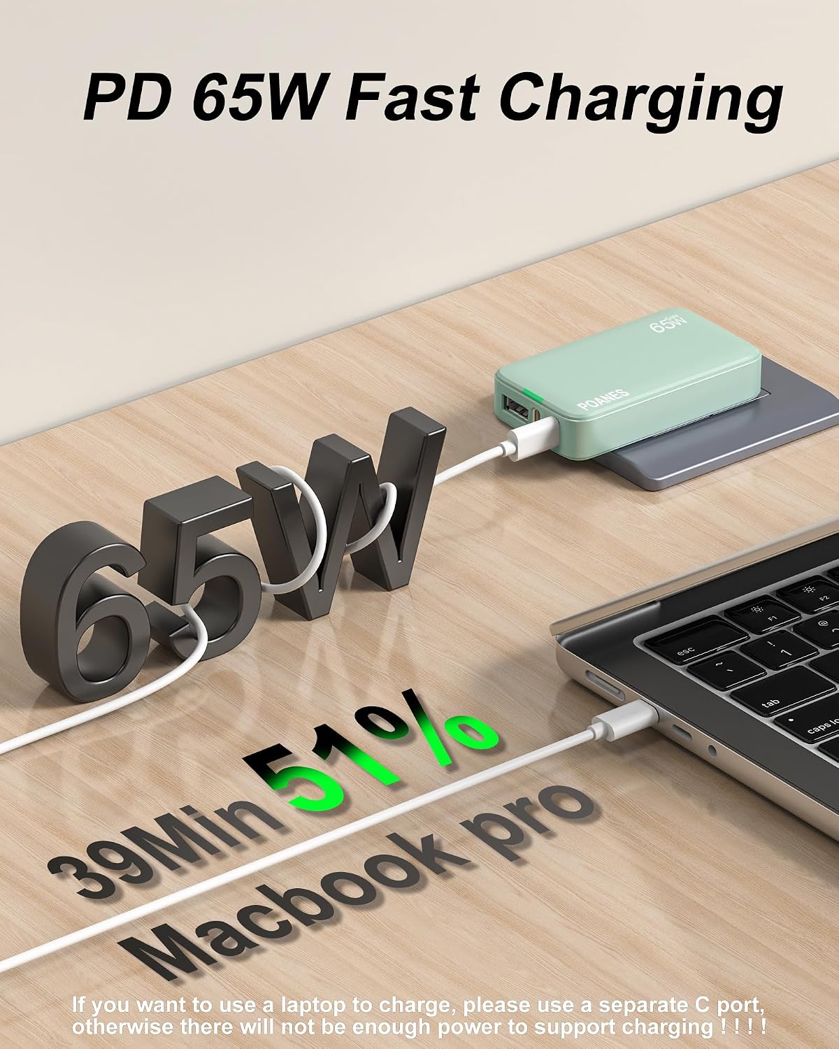 3-Port Flat USB C Wall Charger, PD 65W Type-C Fast Charging Block image 4
