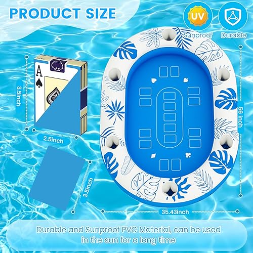 Miniatura 2 de Mesa flotante extra grande de 56 pulgadas para piscina, juegos de piscina inflables para adultos con cartas de juego impermeables, accesorios de