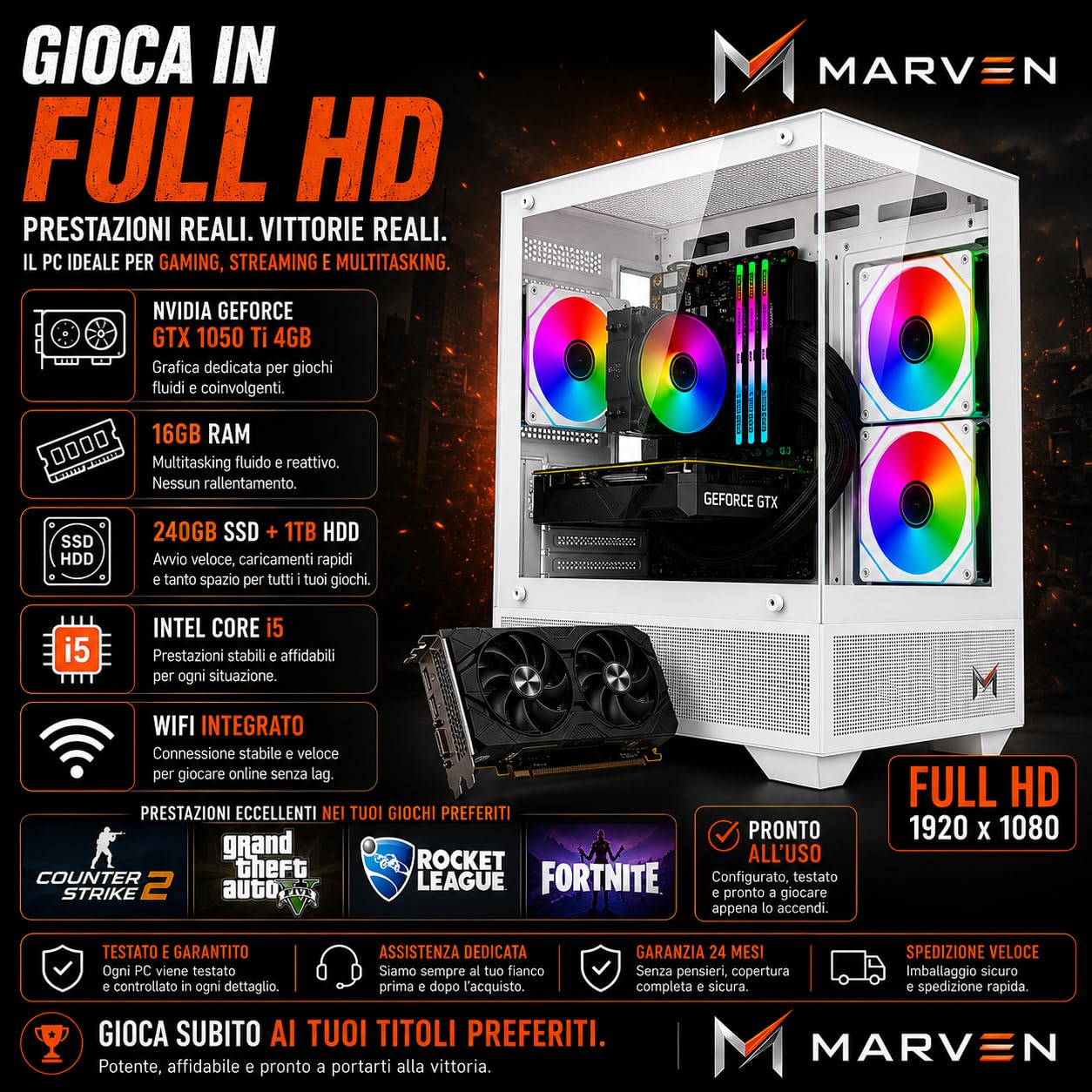 Generico Pc Gaming Fisso Computer Gaming con i5 - GTX 1050 Ti GDDR5 RAM 16 GB - 240 GB SSD + 1000 HDD Windows 11 + Wifi | Pc Fisso Potente Prestazioni Elevate nei Giochi | Pc per Gamer Pronto All'Uso
