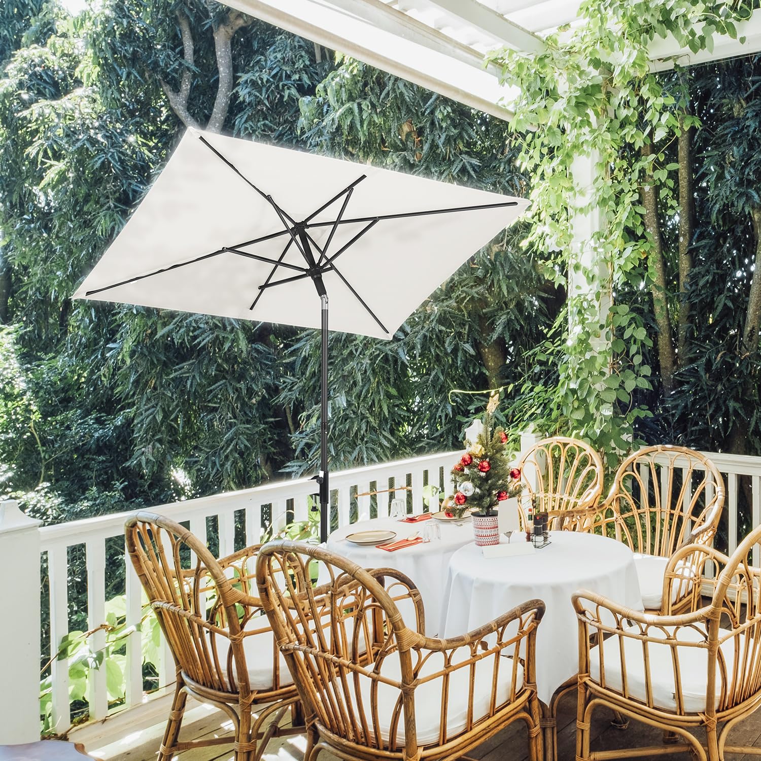 Sekey Parasol przeciwsłoneczny, prostokątny, 200 × 125 cm, z uchwytem, na balkon, taras i do ogrodu, odporny na wiatr, przechylany, UPF 50+