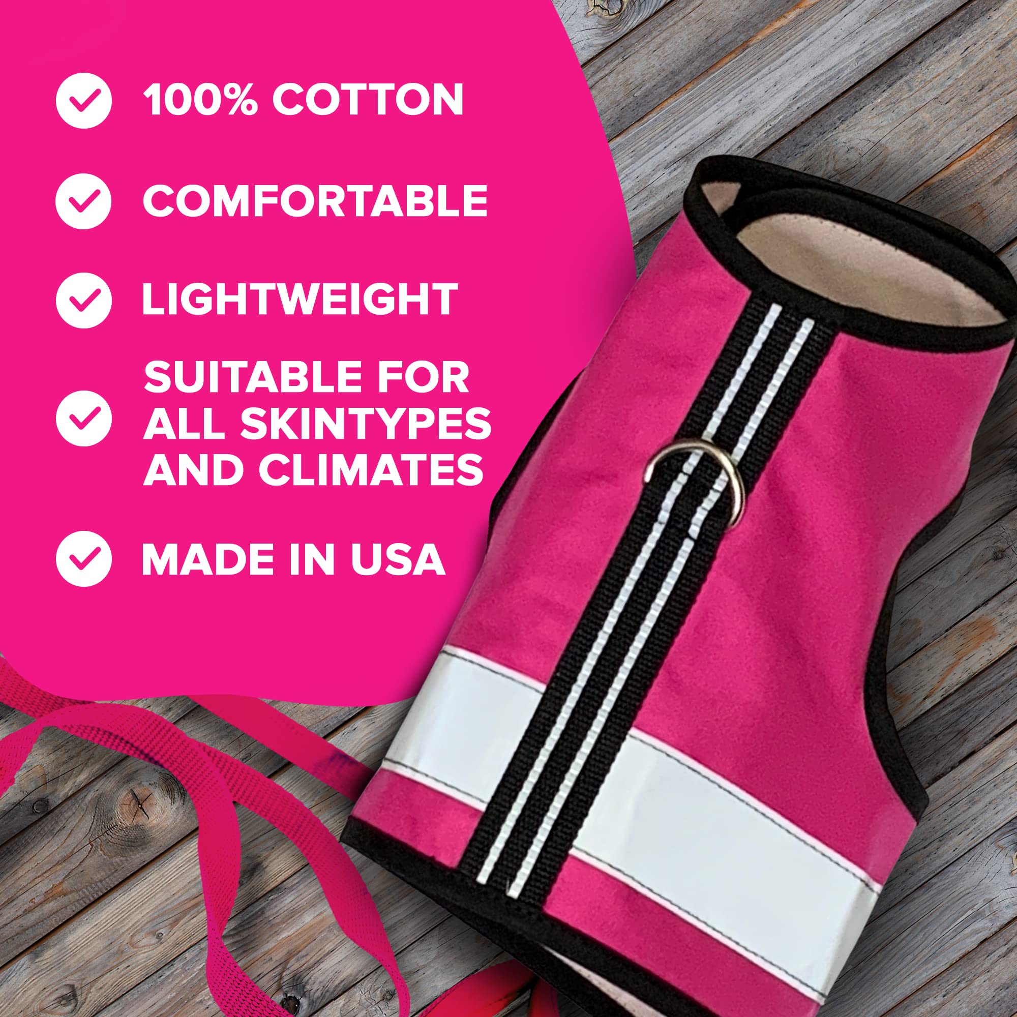 Kitty Holster Harnais réfléchissant pour chat, gilet haute visibilité de jour et de nuit pour la promenade et les voyages, coton respirant et lavable, M à L, rose (Flamingo Pink)